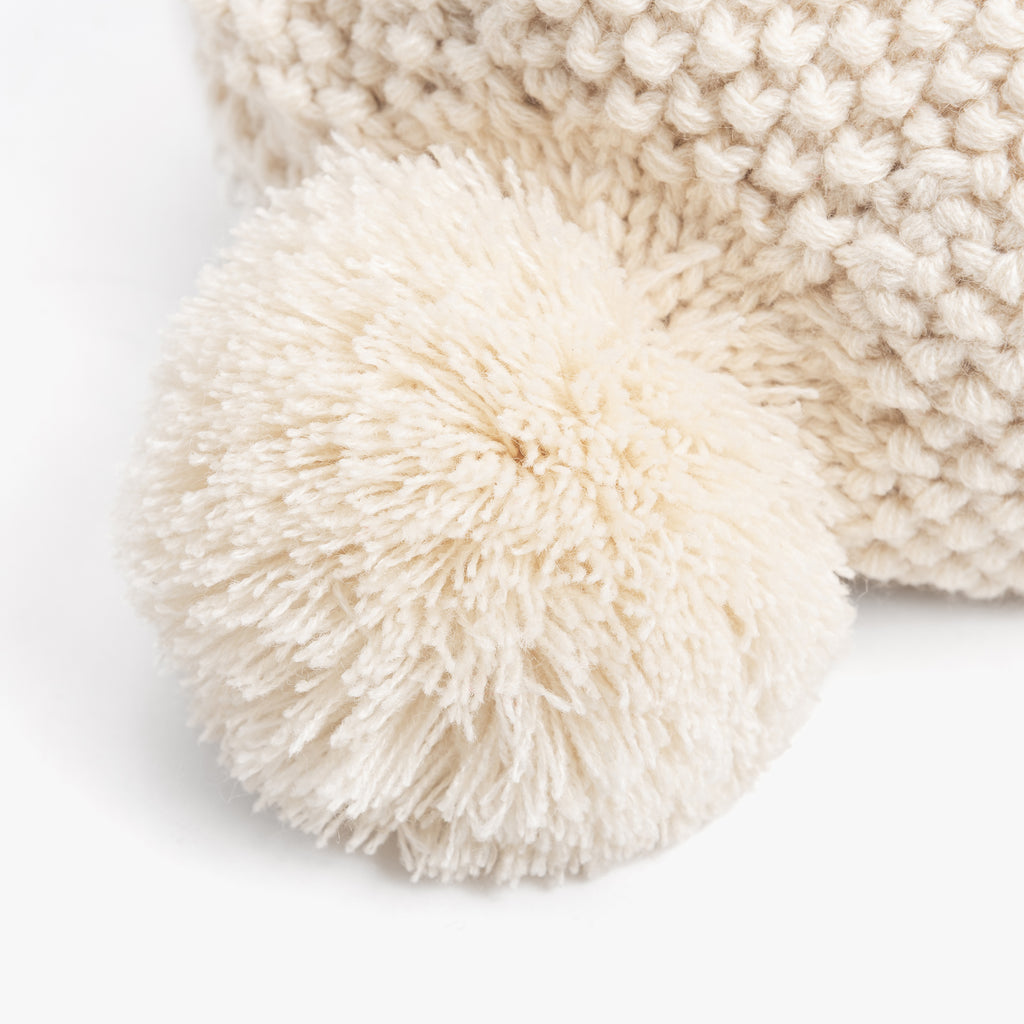 Girls White Beanie Hat with Bow, Fleece Lined Soft Warm Fall Winter Hat