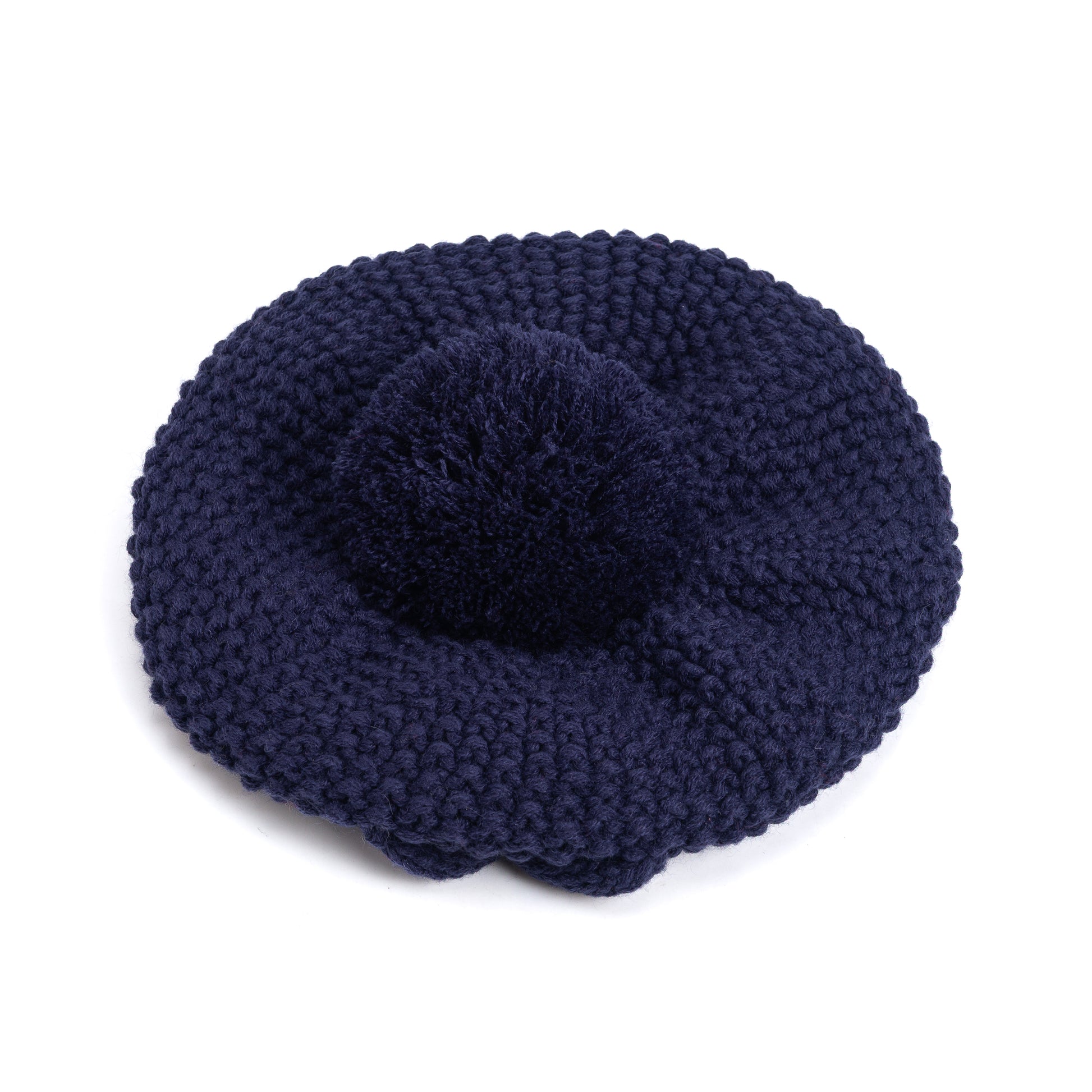 Girls Knitted Beret Beanie Hat with Bow, Fleece Lined Soft Warm Winter Hat in Navy Blue
