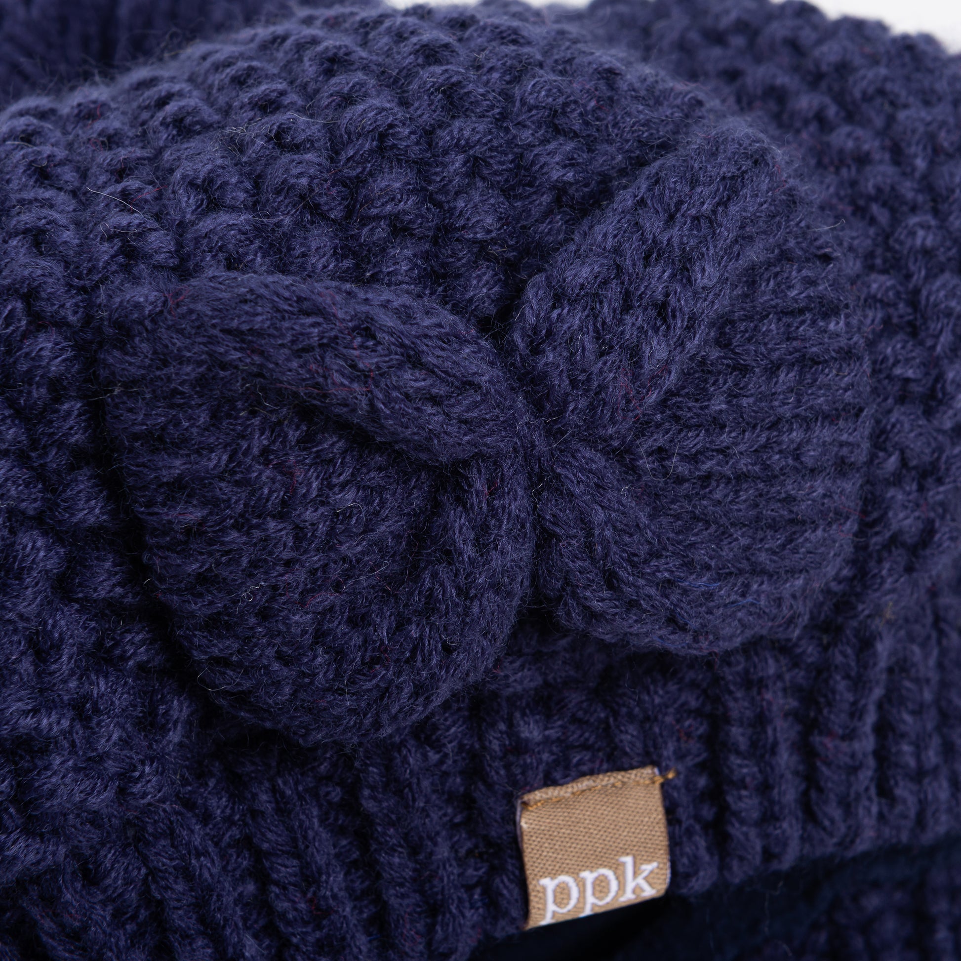 Girls Knitted Beret Beanie Hat with Bow, Fleece Lined Soft Warm Winter Hat in Navy Blue