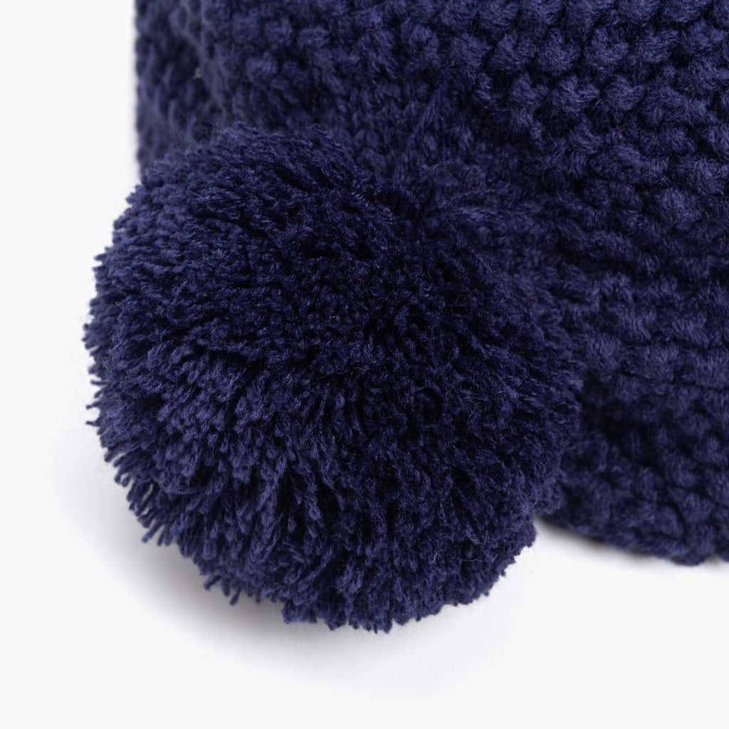 Girls Knitted Beret Beanie Hat with Bow, Fleece Lined Soft Warm Winter Hat in Navy Blue