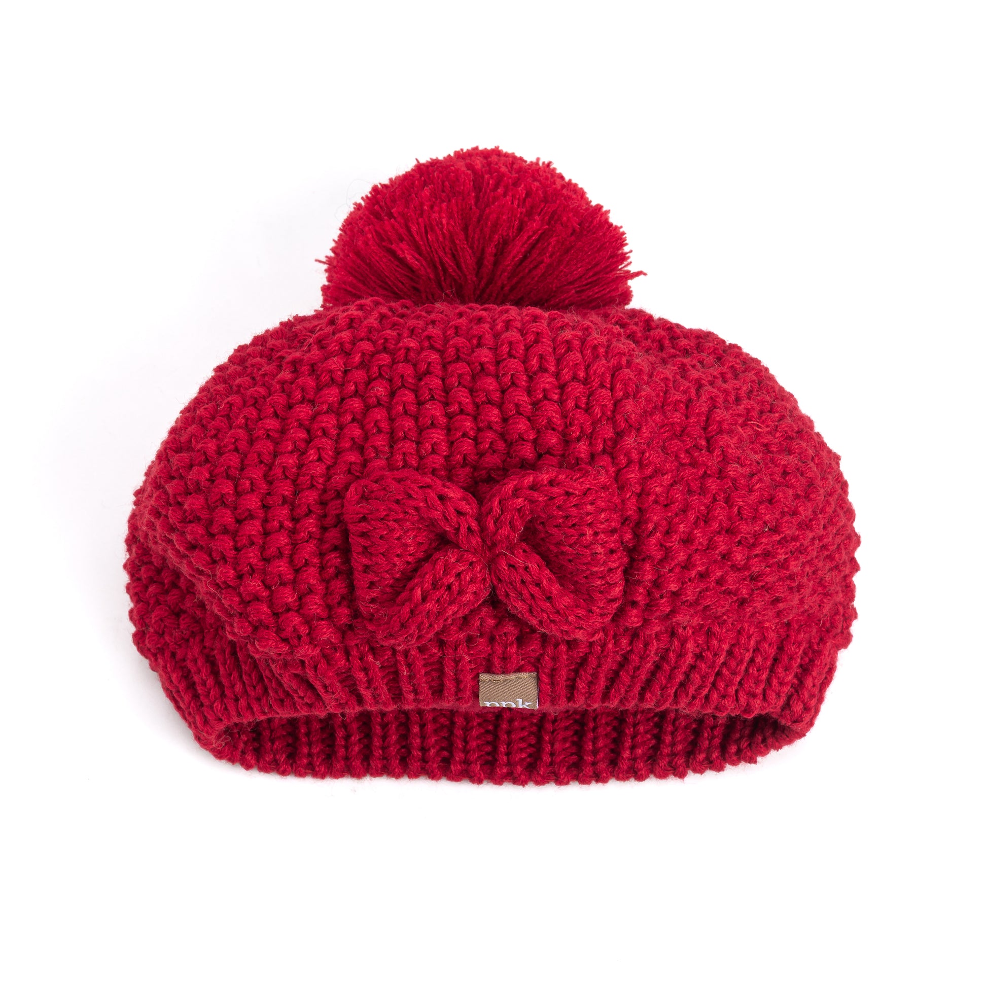 Girls Knitted Beret Beanie Hat with Bow & Pompom, Fleece Lined Soft Warm Winter Hat