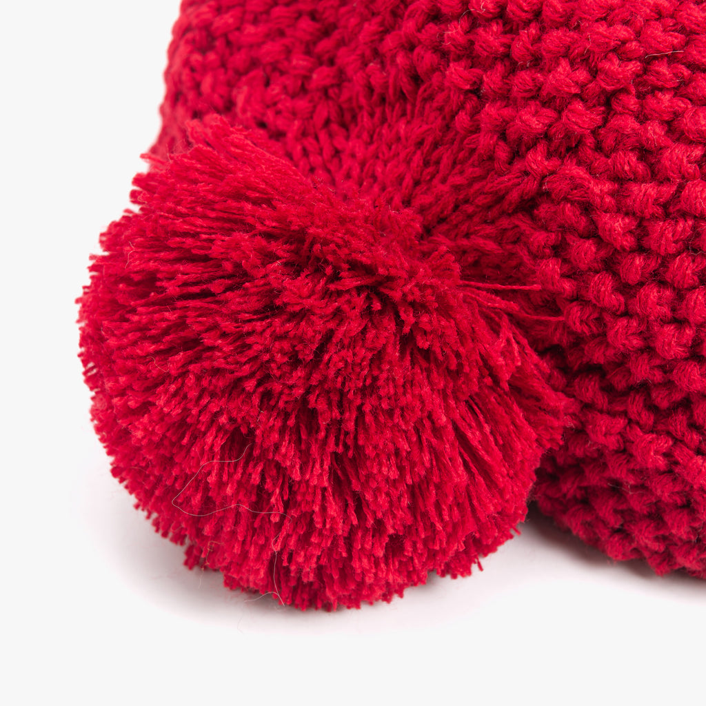 Girls Knitted Beret Beanie Hat with Bow & Pompom, Fleece Lined Soft Warm Winter Hat