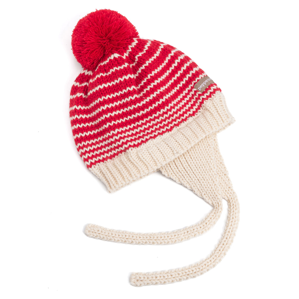 Warm Earflap Stripe Beanie Hat with Strap for Toddlers/Little Kids 1-6 Years