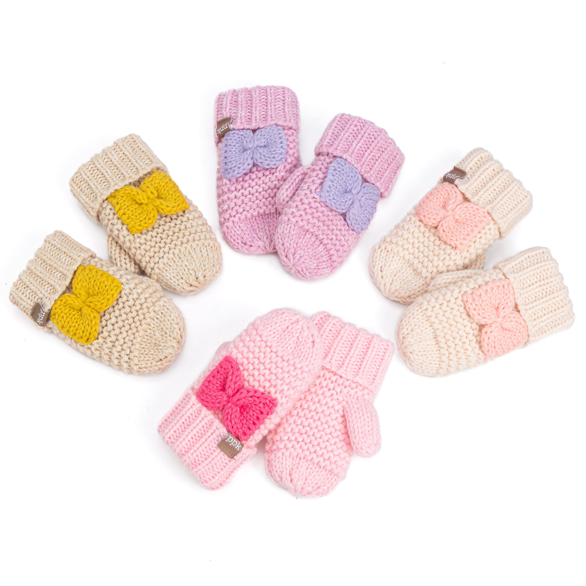 Little Girls /Toddler Knitted Mittens with Bows (Warm Fleece Lined) 1-6 Years
