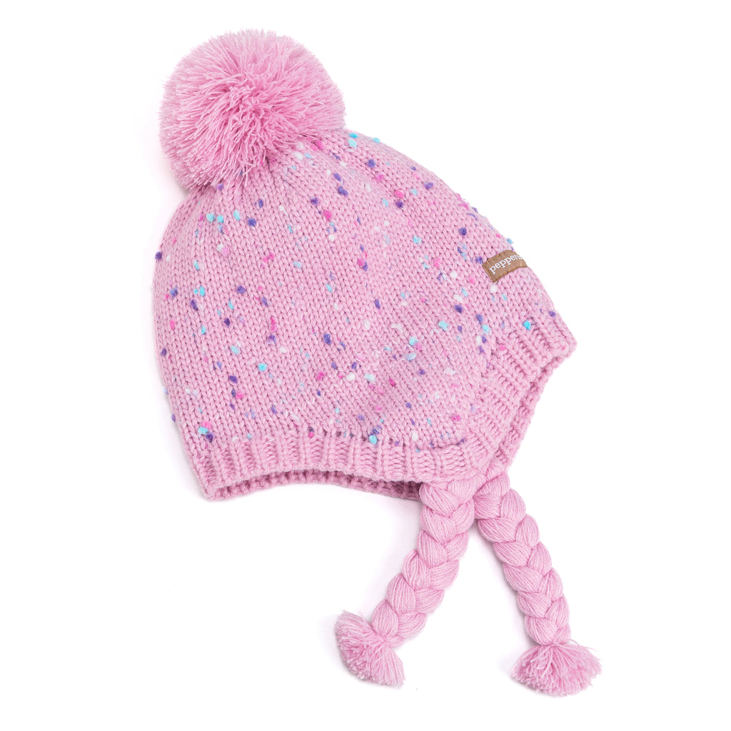 Girls Fleece Lined Knit Earflap Hat, Warm Winter Beanie for Toddlers and Kids 1-12 Years