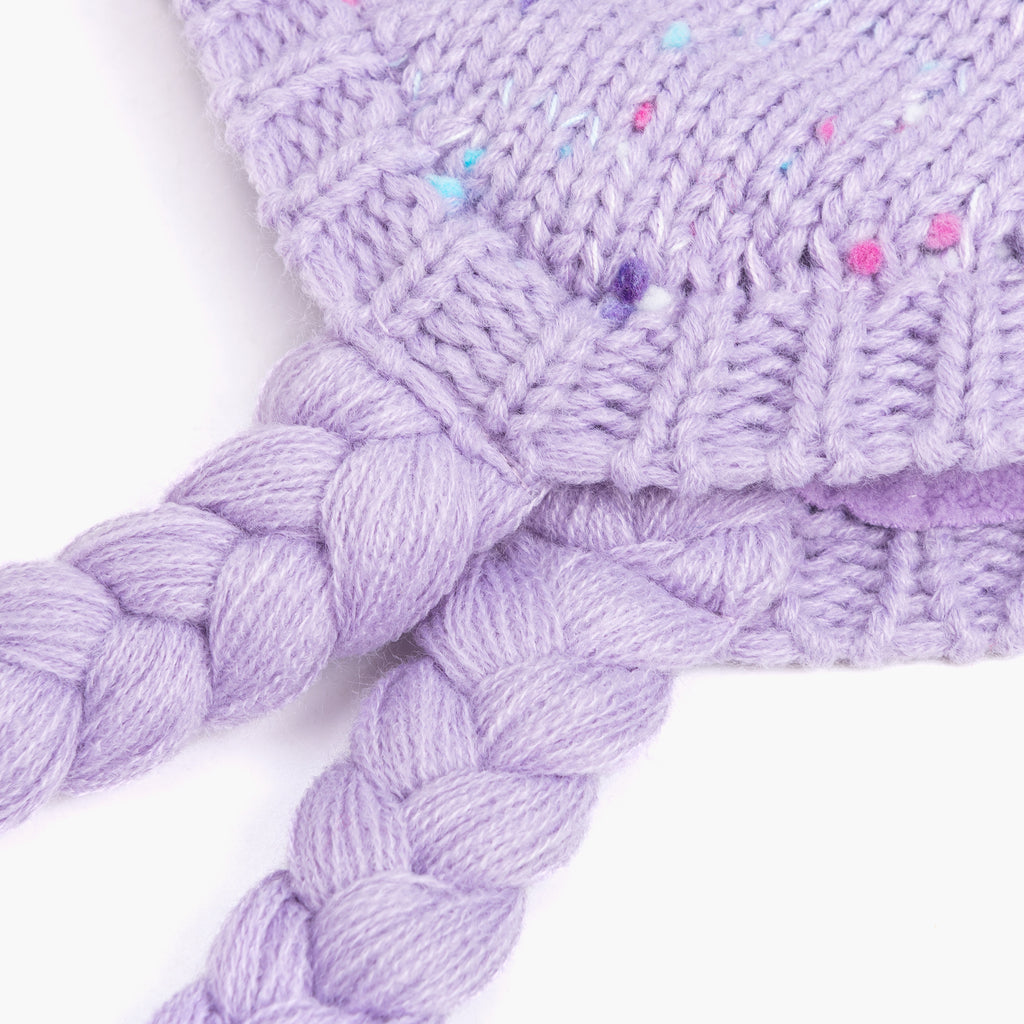 Girls Fleece Lined Knit Earflap Hat, Warm Winter Beanie for Toddlers and Kids 1-12 Years