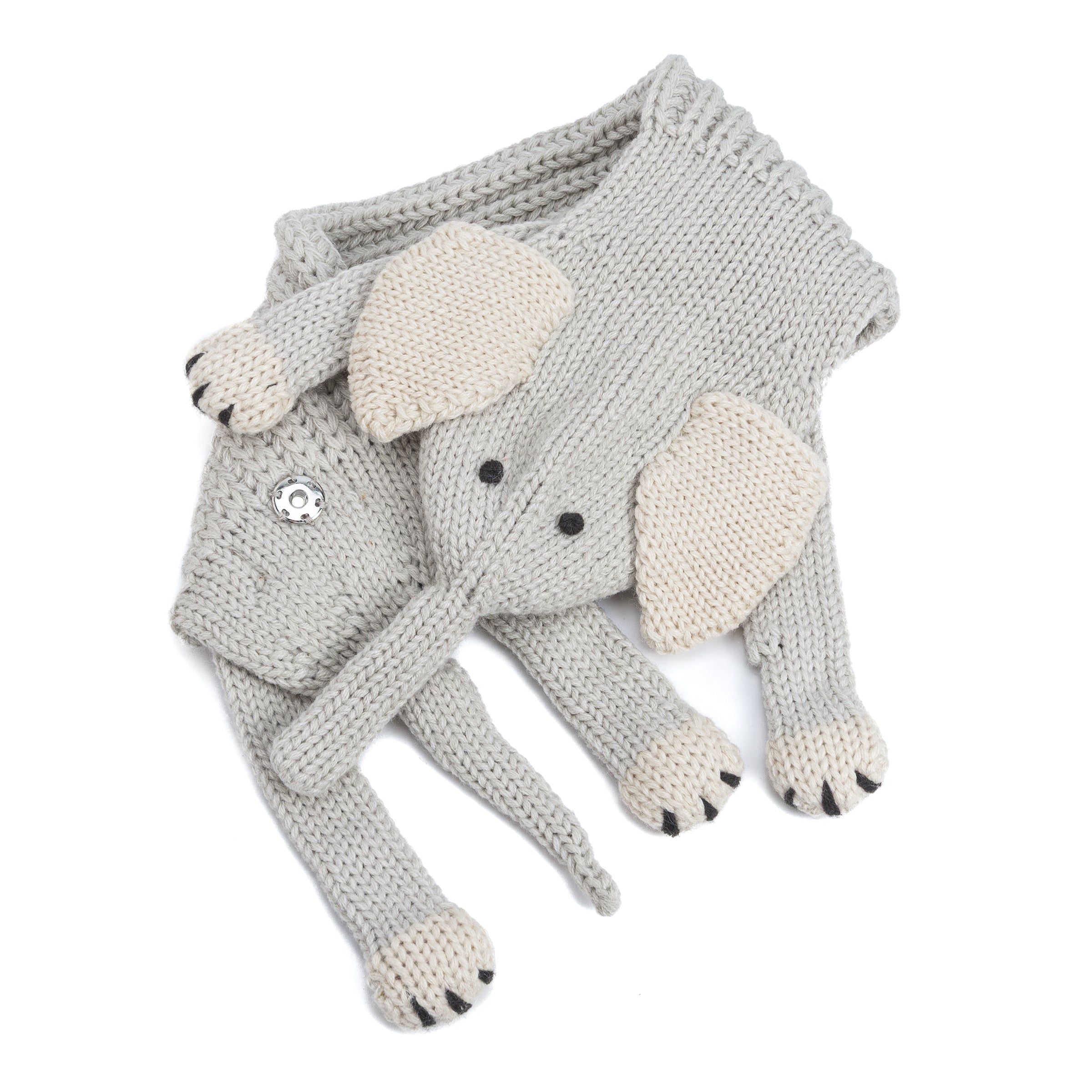 Knit Elephant Scarf for Toddlers & Kids – Soft Double‑Layer Warm Scarf with Snap Closure