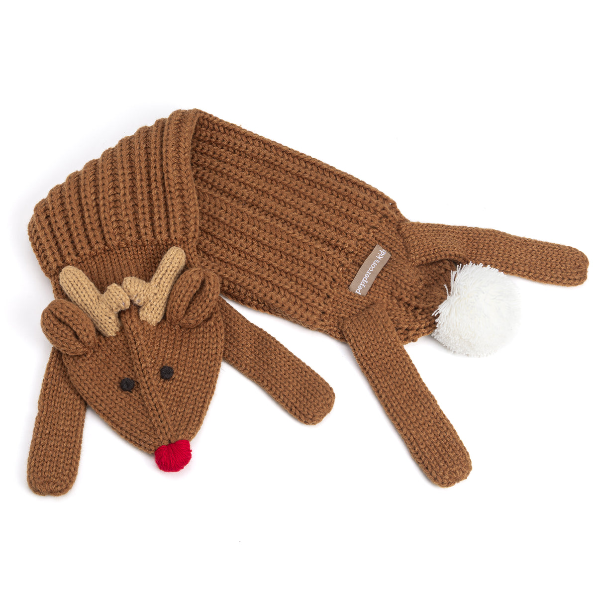 Reindeer Knit Scarf – Cozy Animal Neck Warmer with Snap Closure, Soft Winter Scarf for Kids Ages 3–12, Holiday Gift