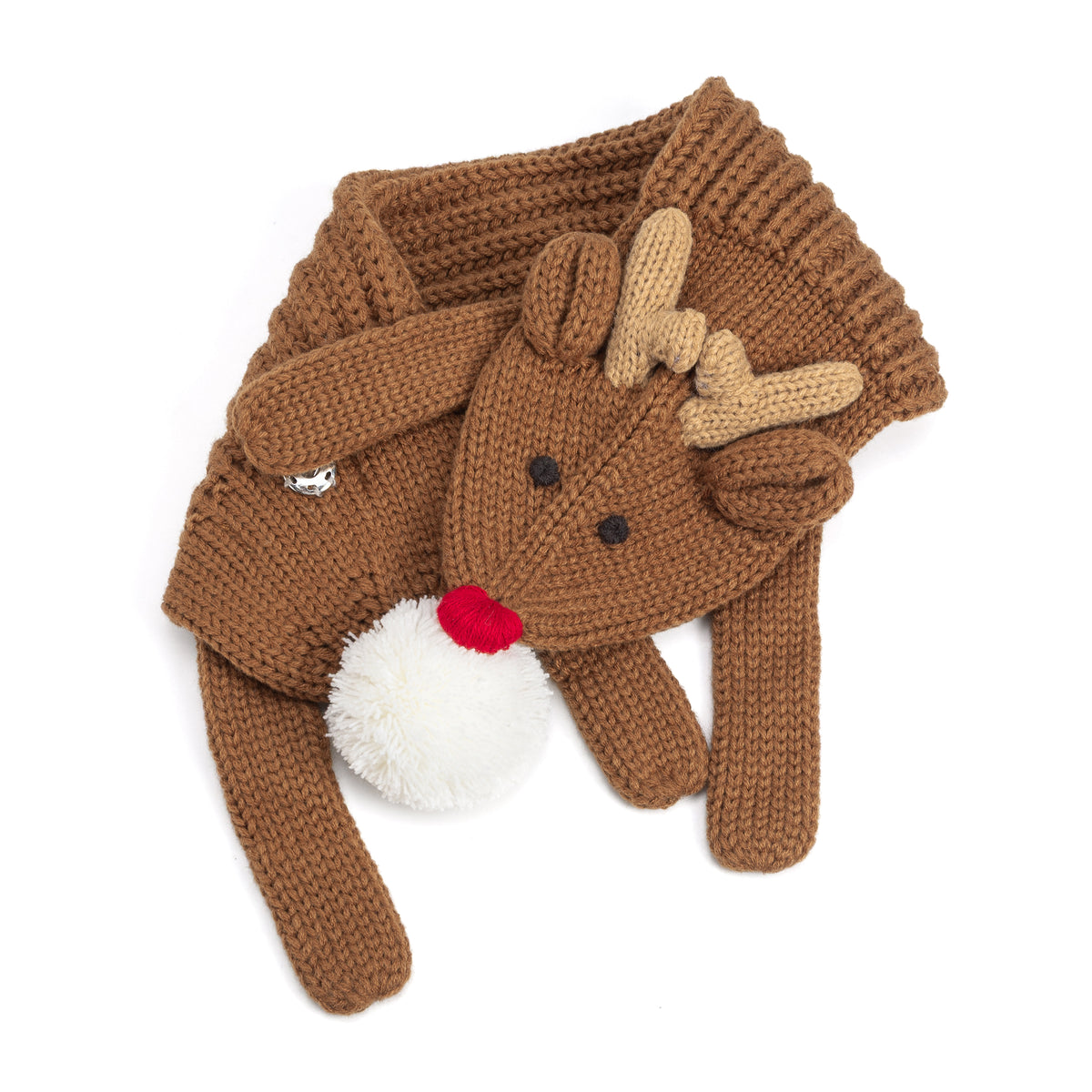 Reindeer Knit Scarf – Cozy Animal Neck Warmer with Snap Closure, Soft Winter Scarf for Kids Ages 3–12, Holiday Gift