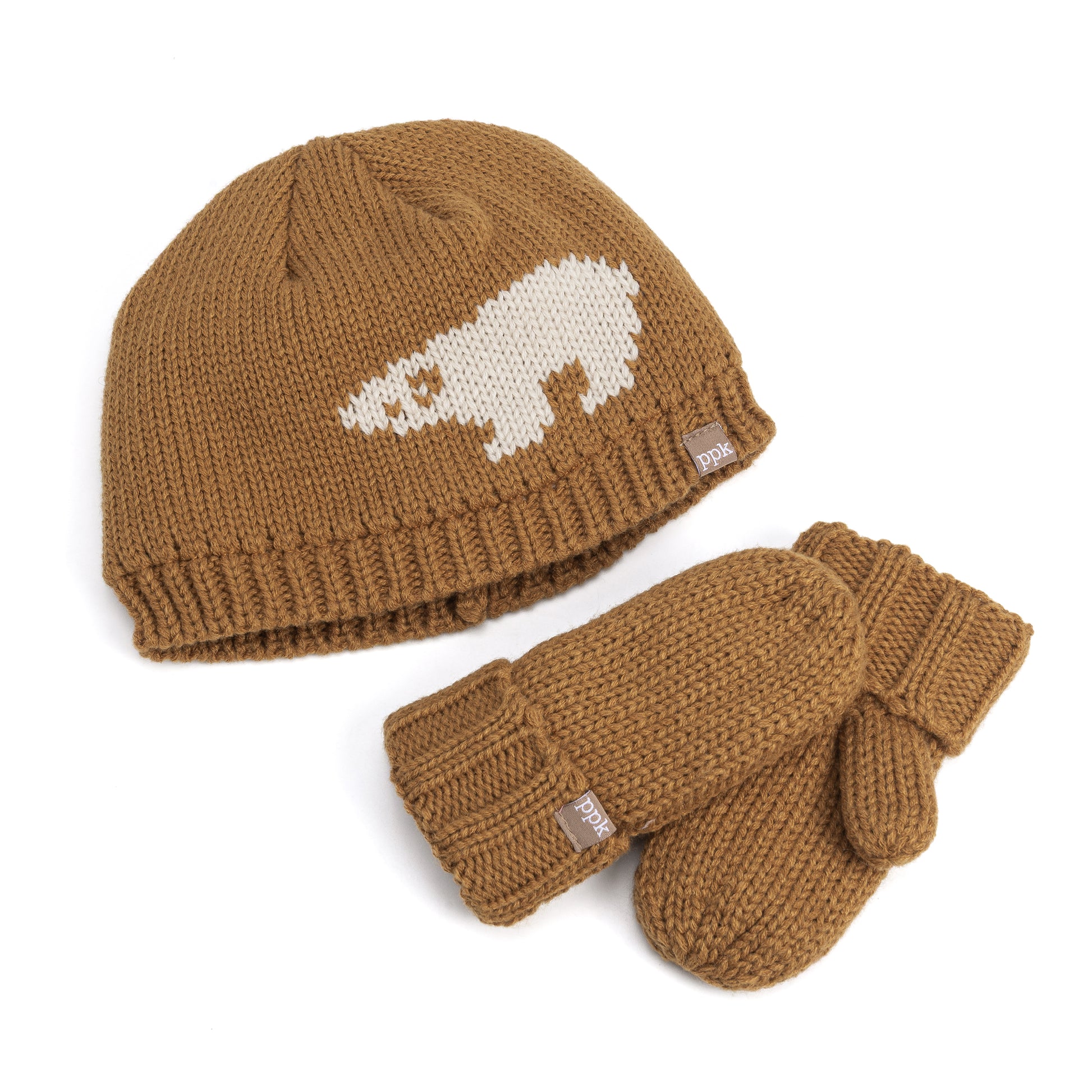 Boys Knit Beanie Set with Mittens - Warm Fleece Lined 4-6 Years