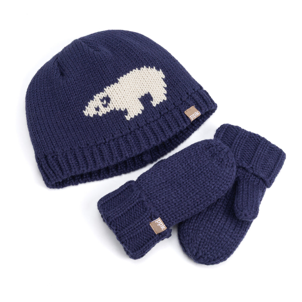 Boys Knit Beanie Set with Mittens - Warm Fleece Lined 4-6 Years