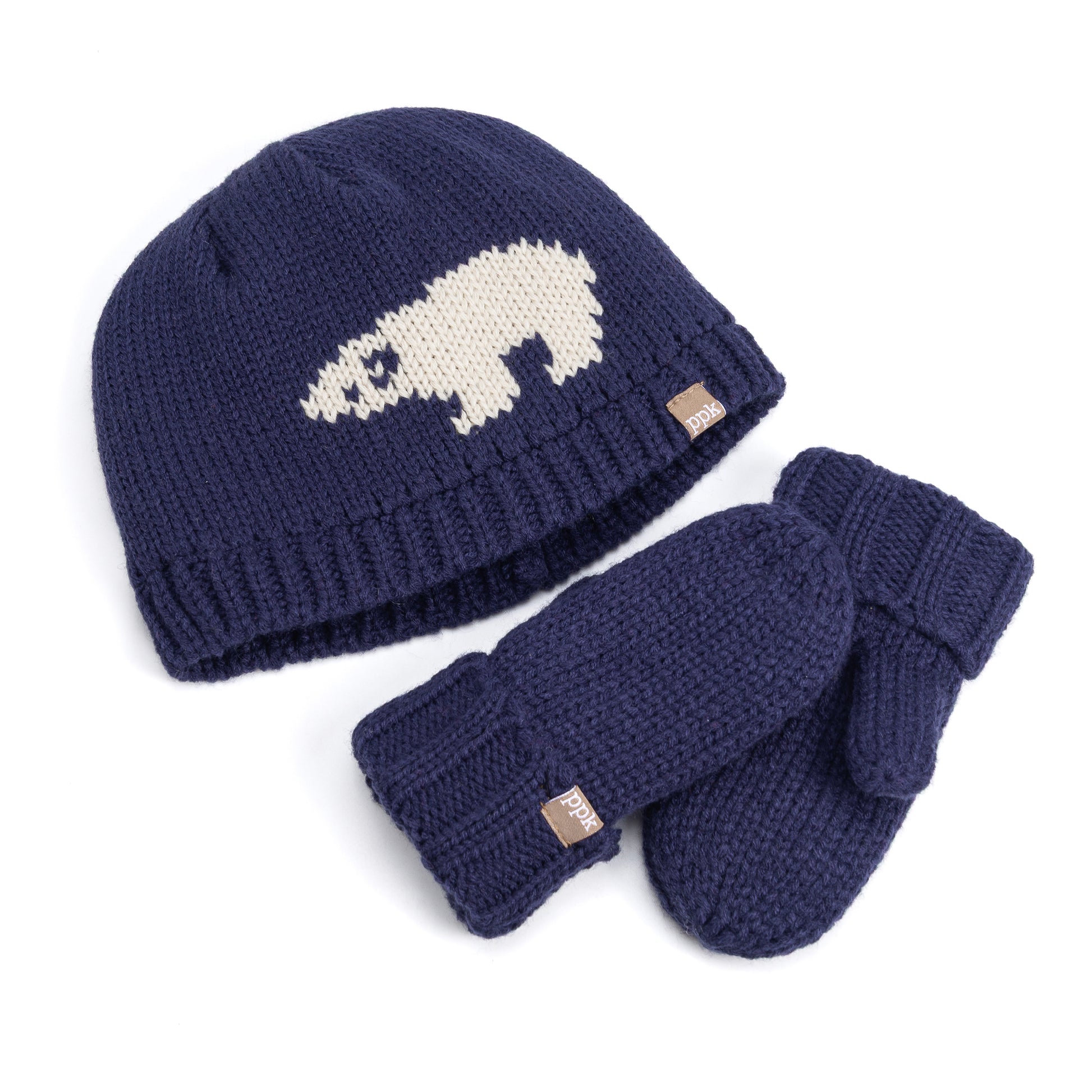 Boys Knit Beanie Set with Mittens - Warm Fleece Lined 4-6 Years
