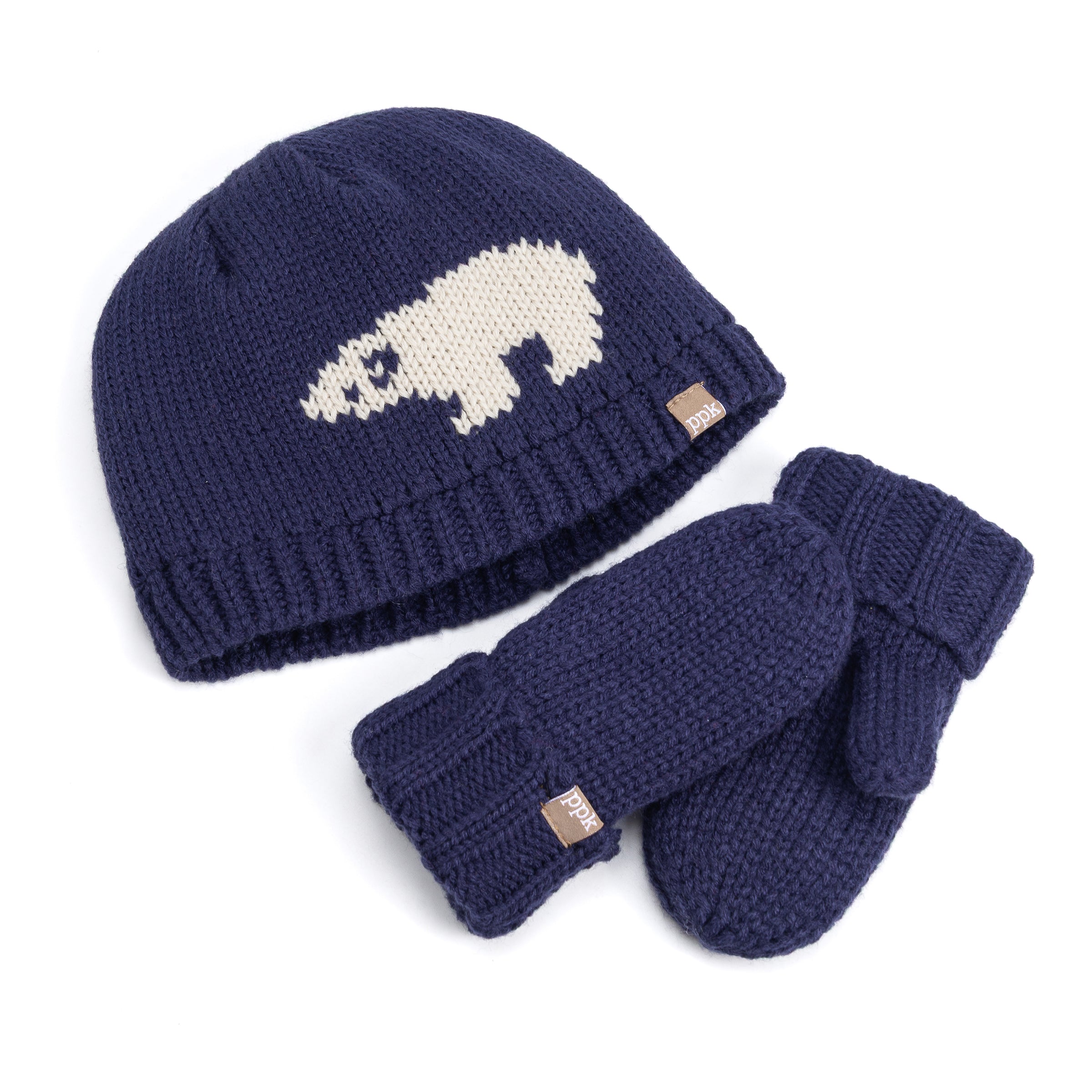 Boys Knit Beanie Set with Mittens - Warm Fleece Lined 4-6 Years