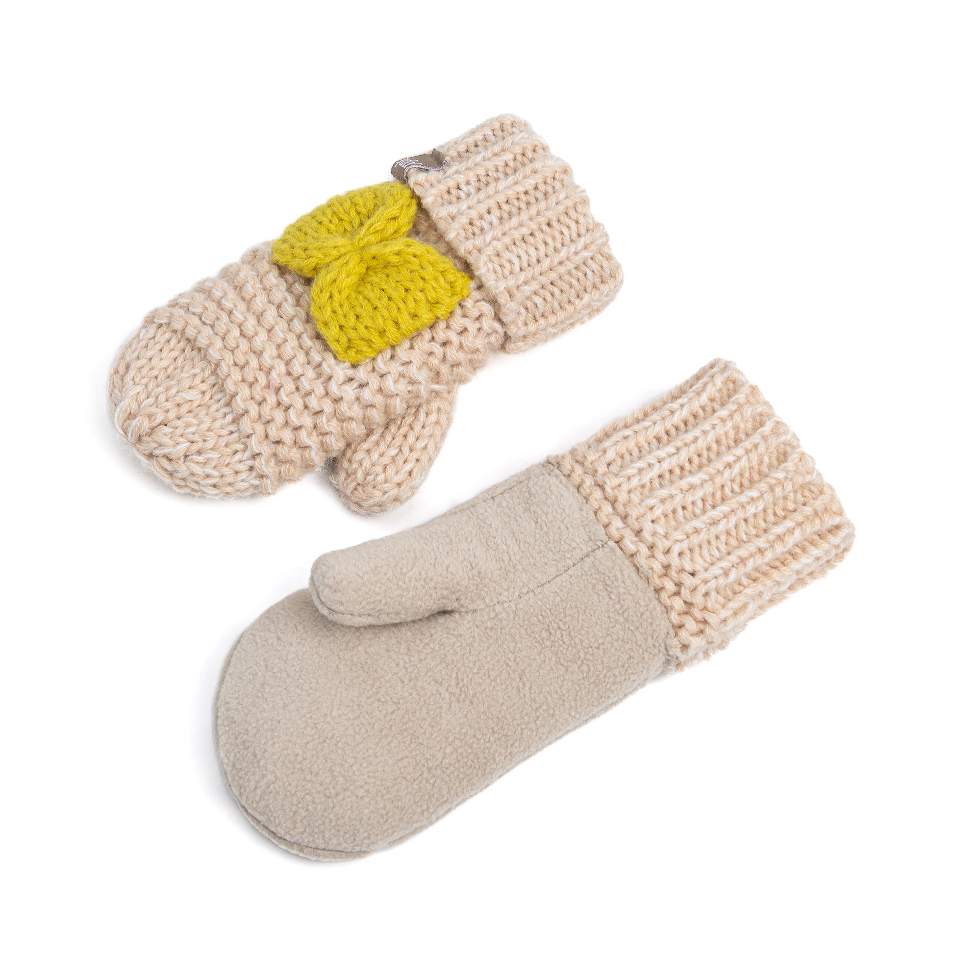 Little Girls /Toddler Knitted Mittens with Bows (Warm Fleece Lined) 1-6 Years