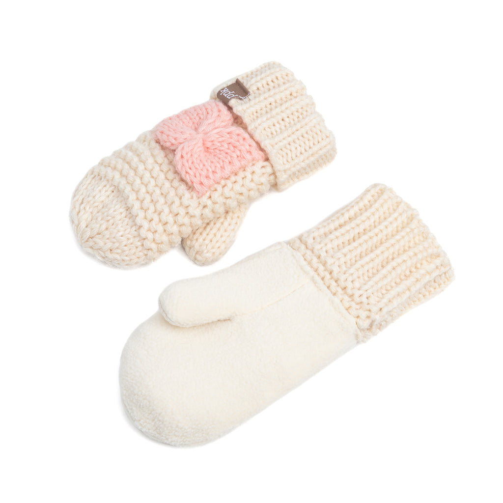 Little Girls /Toddler Knitted Mittens with Bows (Warm Fleece Lined) 1-6 Years