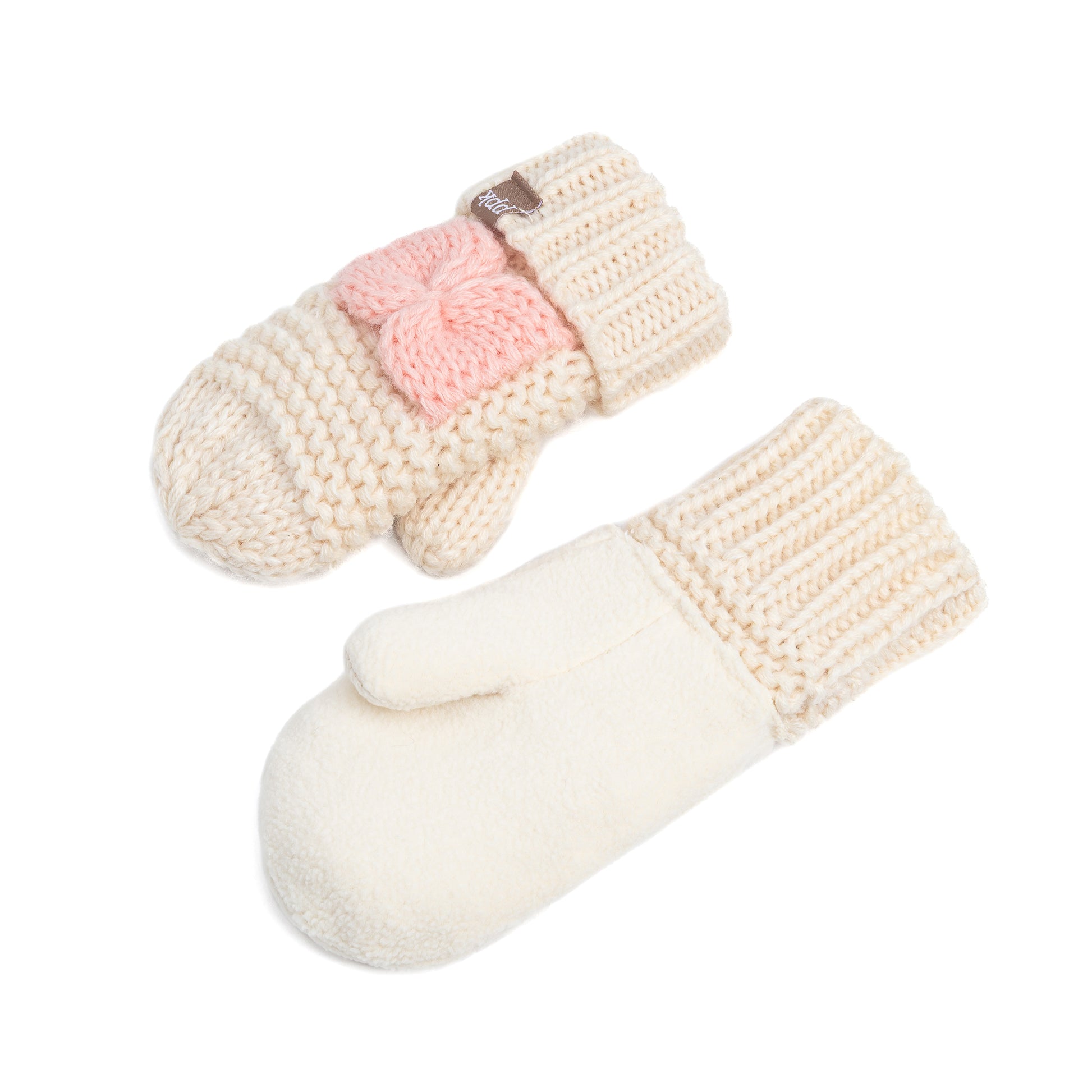 Little Girls /Toddler Knitted Mittens with Bows (Warm Fleece Lined) 1-6 Years
