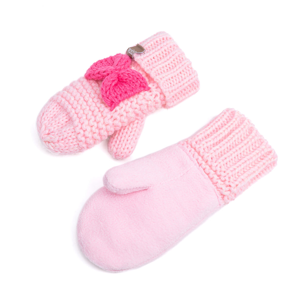 Little Girls /Toddler Knitted Mittens with Bows (Warm Fleece Lined) 1-6 Years