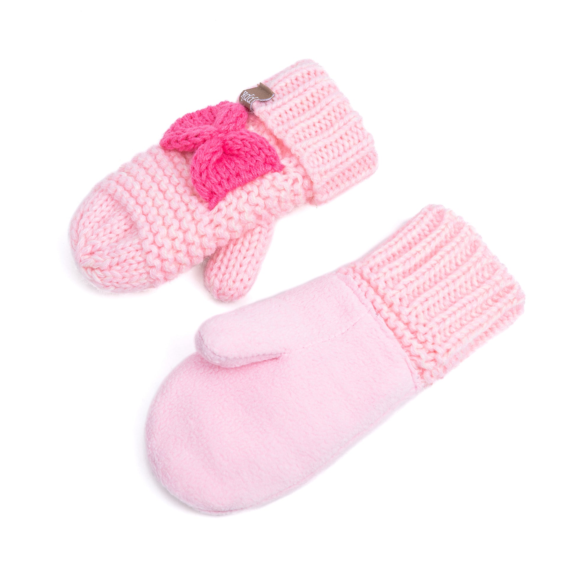 Little Girls /Toddler Knitted Mittens with Bows (Warm Fleece Lined) 1-6 Years