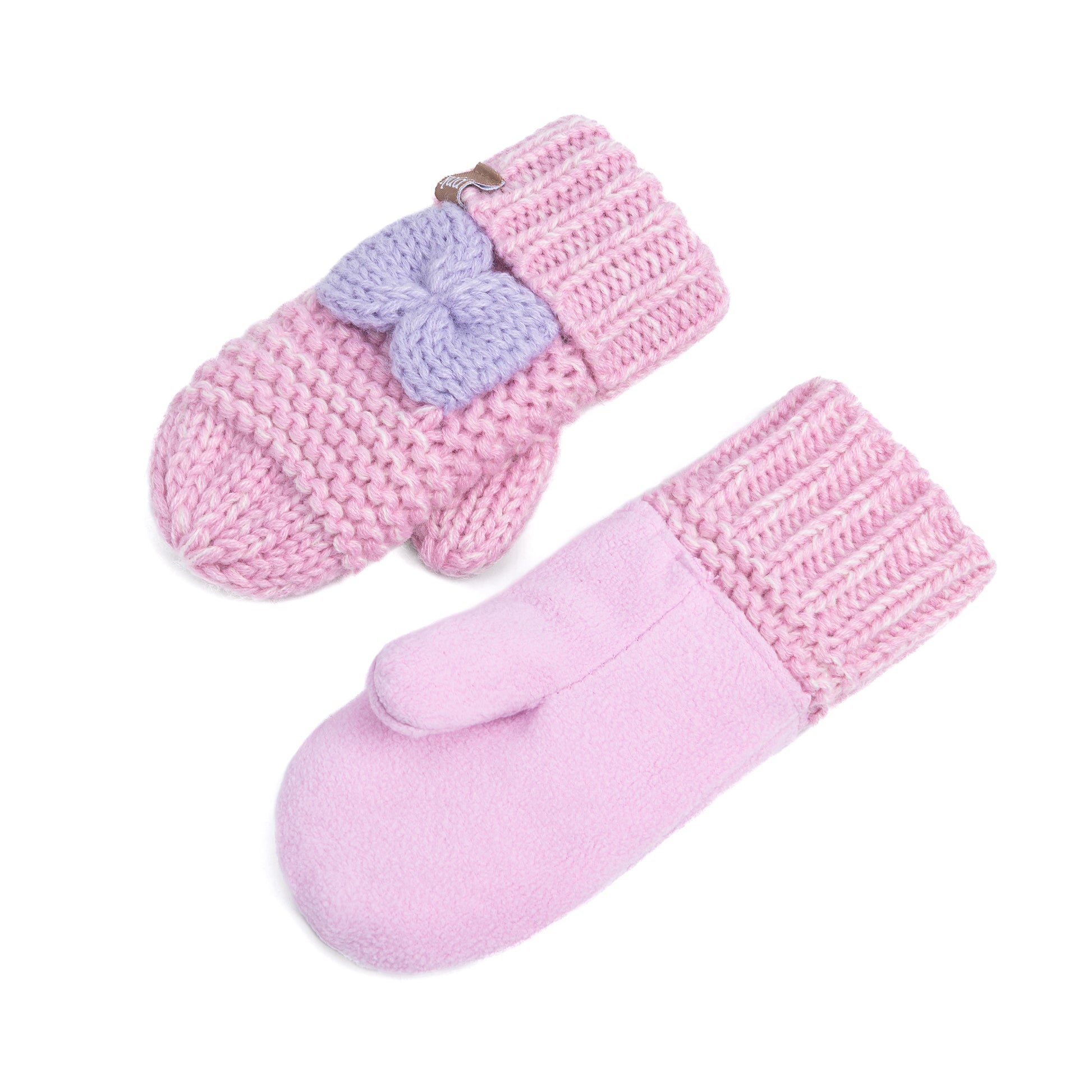 Little Girls /Toddler Knitted Mittens with Bows (Warm Fleece Lined) 1-6 Years