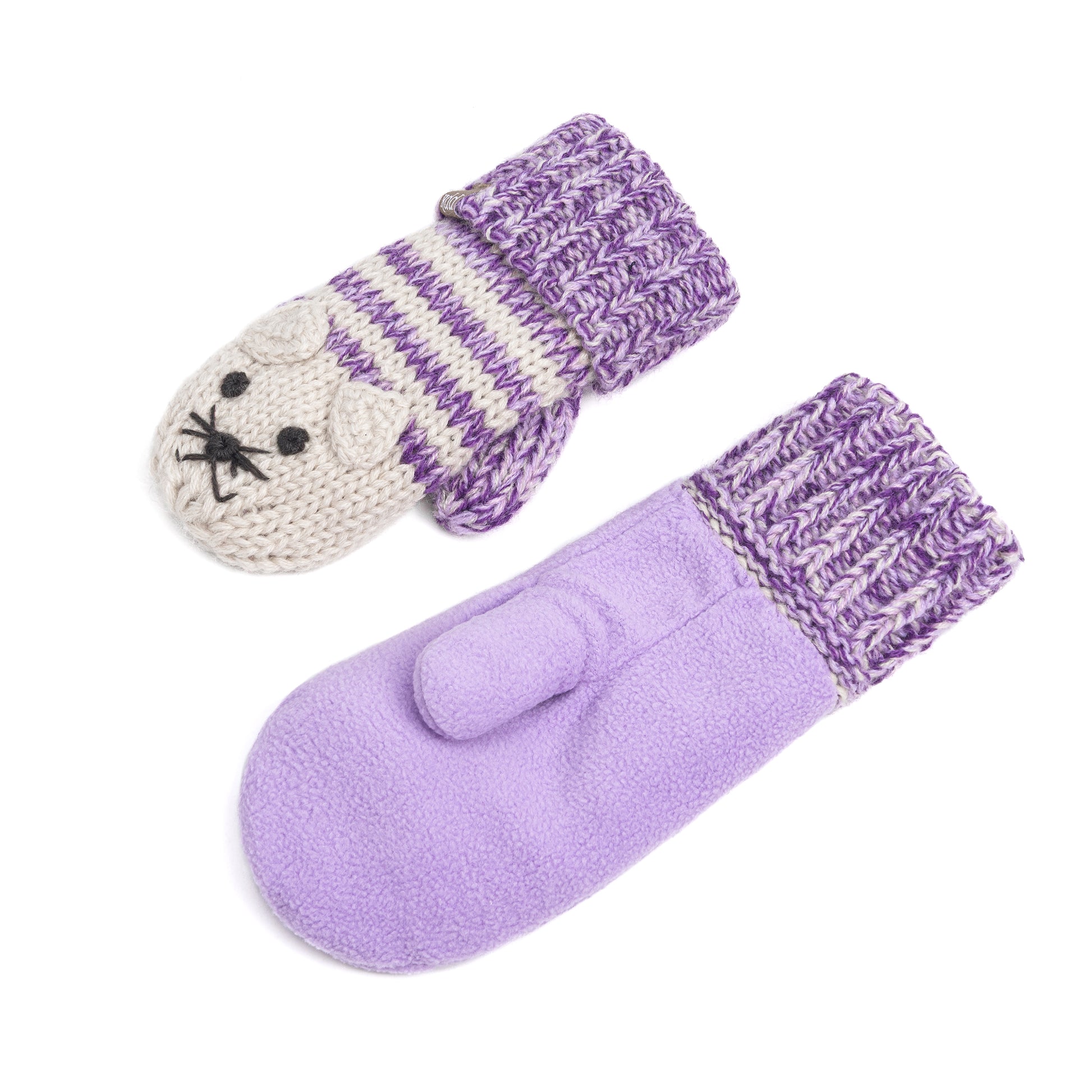 Kids Kitty Cat Stripe Knit Mittens - Soft, Fleece Lined, For Toddlers and Children of All Ages