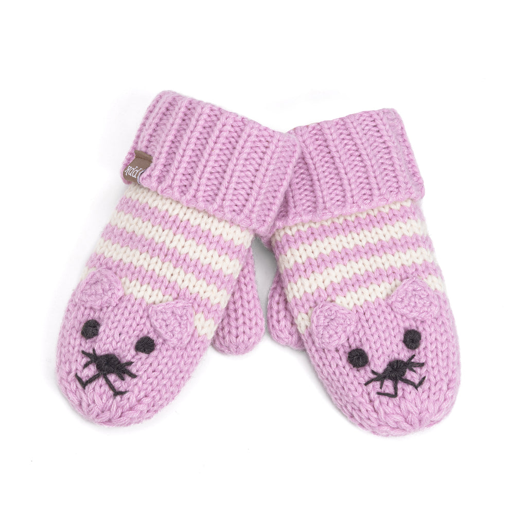 Kids Kitty Cat Stripe Knit Mittens - Soft, Fleece Lined, For Toddlers and Children of All Ages