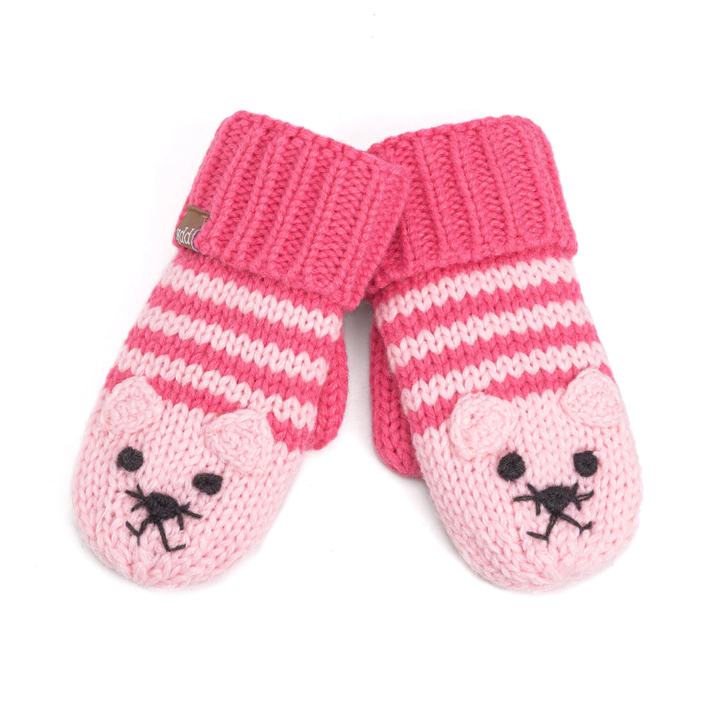 Kids Kitty Cat Stripe Knit Mittens - Soft, Fleece Lined, For Toddlers and Children of All Ages