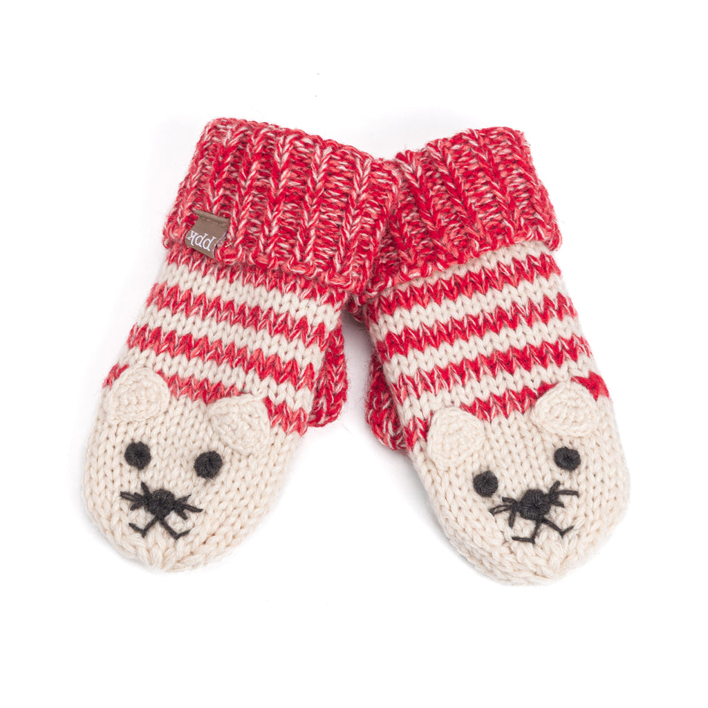 Kids Kitty Cat Stripe Knit Mittens - Soft, Fleece Lined, For Toddlers and Children of All Ages