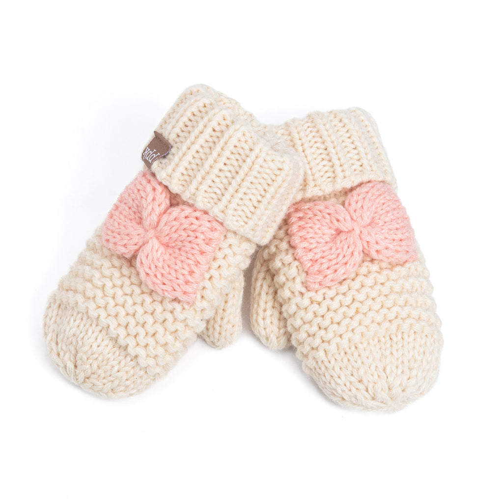 Little Girls /Toddler Knitted Mittens with Bows (Warm Fleece Lined) 1-6 Years