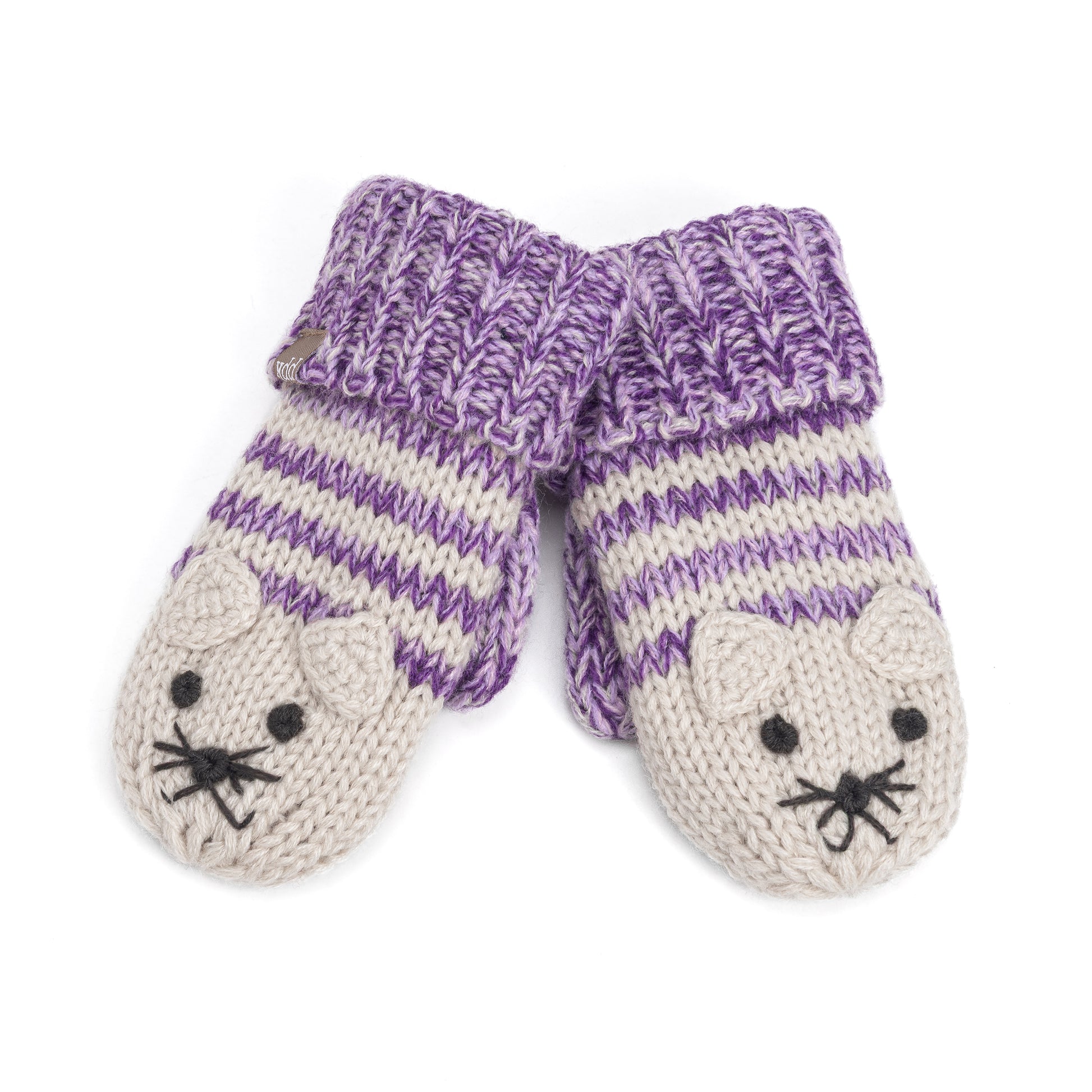 Kids Kitty Cat Stripe Knit Mittens - Soft, Fleece Lined, For Toddlers and Children of All Ages