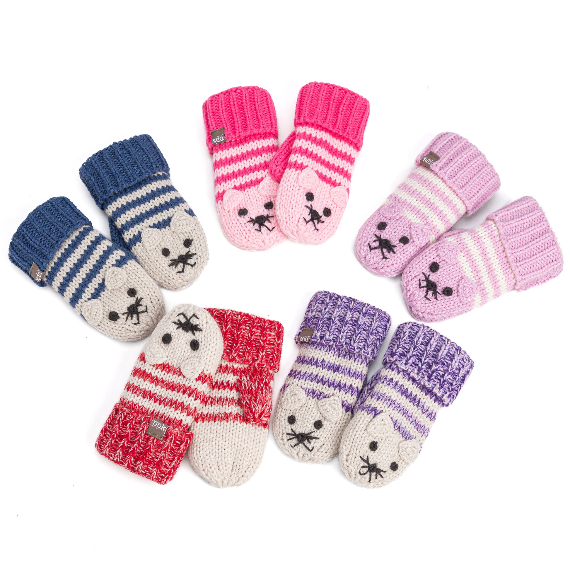 Kids Kitty Cat Stripe Knit Mittens - Soft, Fleece Lined, For Toddlers and Children of All Ages