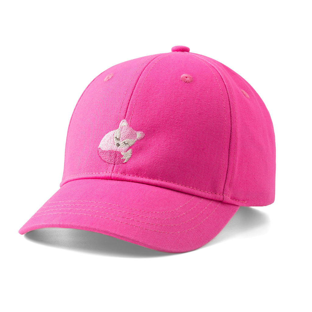 Girls' Hot Pink Baseball Hat- Cotton Fox Patch Cap (3-6/7Years)