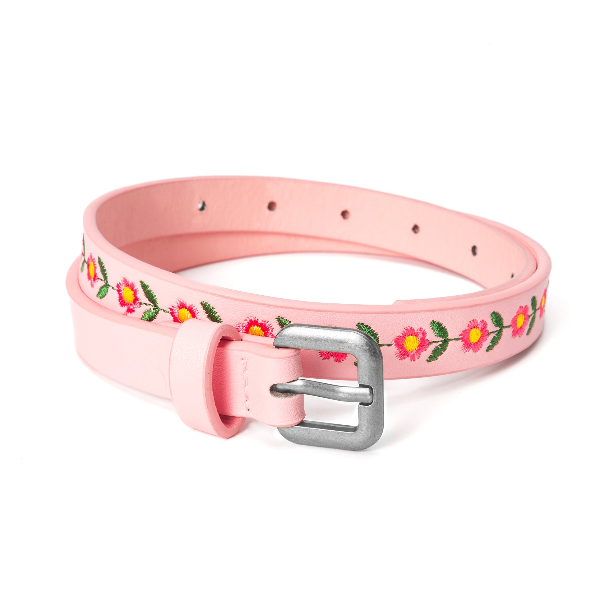 Kids Boho Leather Belt with Floral Embroidery Pattern for Girls 4-14 Years