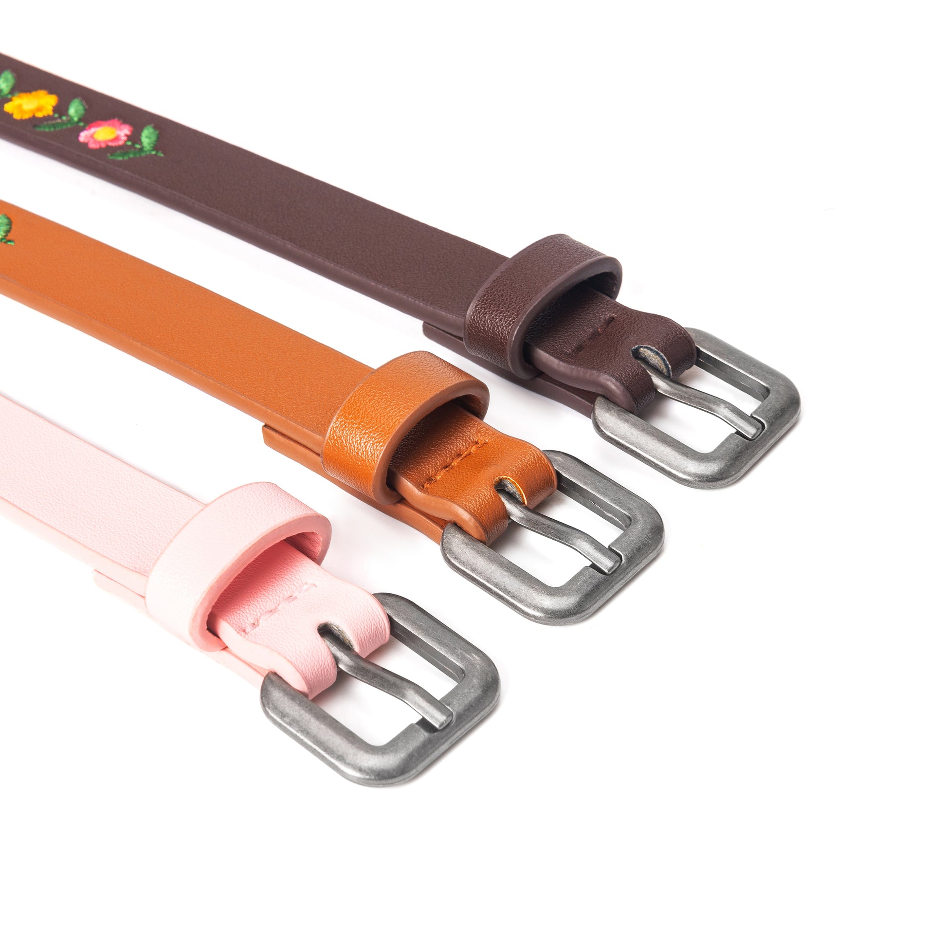 Kids Boho Leather Belt with Floral Embroidery Pattern for Girls 4-14 Years