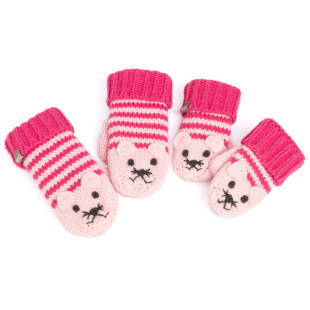 Kids Kitty Cat Stripe Knit Mittens - Soft, Fleece Lined, For Toddlers and Children of All Ages