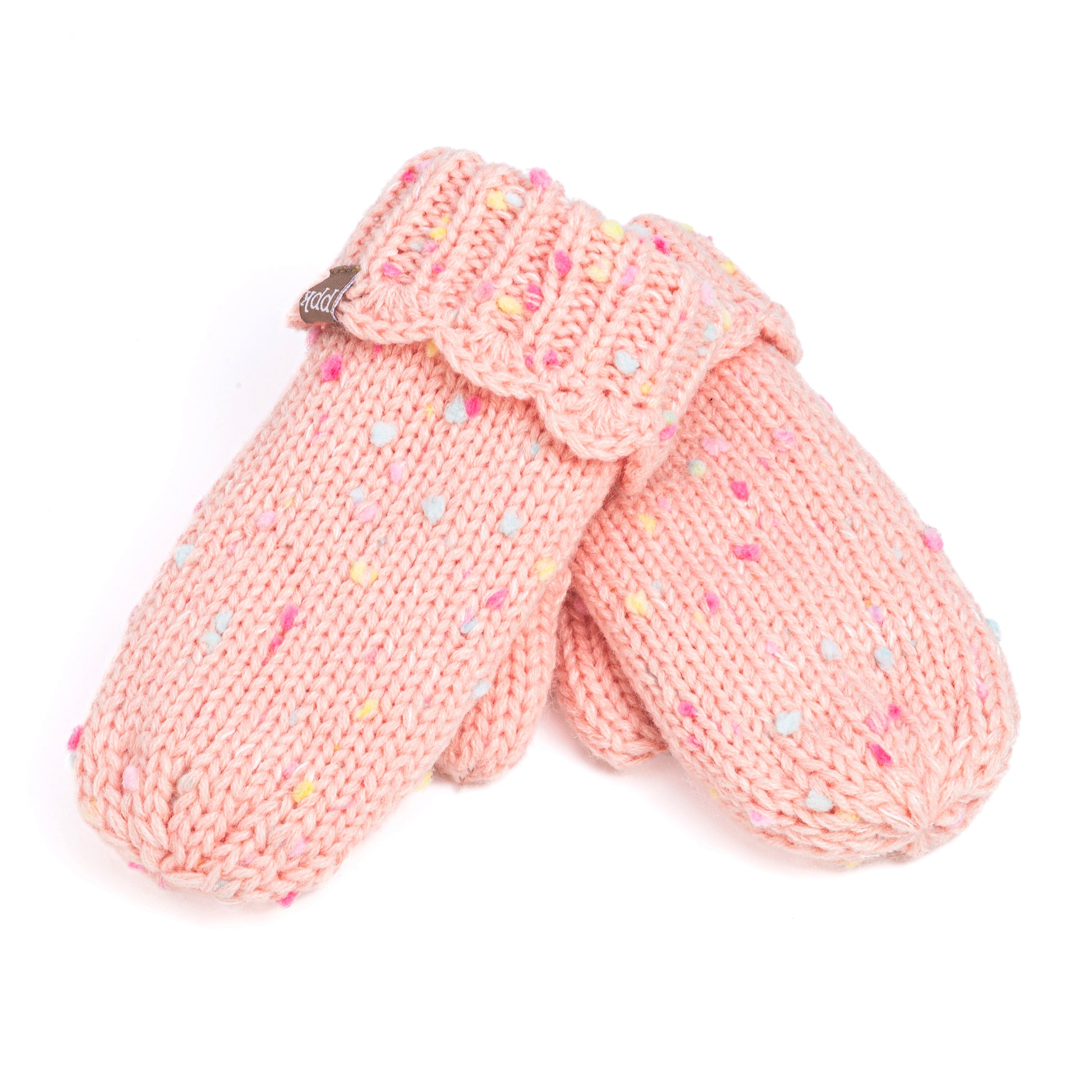 Girls Fun Speckled Knit Mittens with Scalloped Lace Cuff, for Kids All Ages 1-12 Years, Fleece-lined