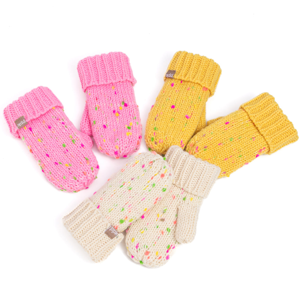 Girls Fun Speckled Knit Mittens for Kids All Ages 1-12 Years, Premium Quality, Fleece-lined Cold Weather Essential