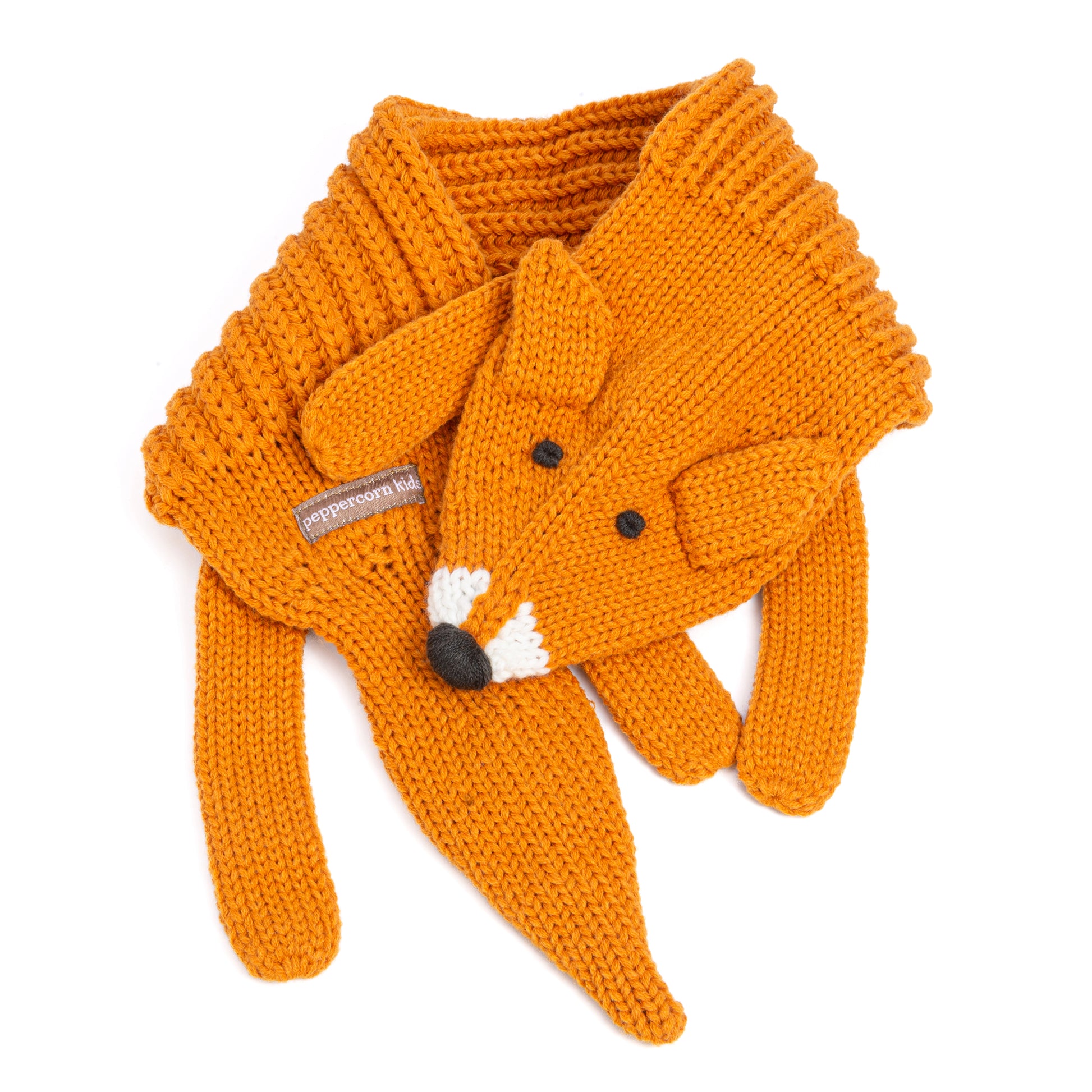 Kids Fox Knitted Neck Scarf - Fun Critter Design for Children All Ages, Unisex, Orange