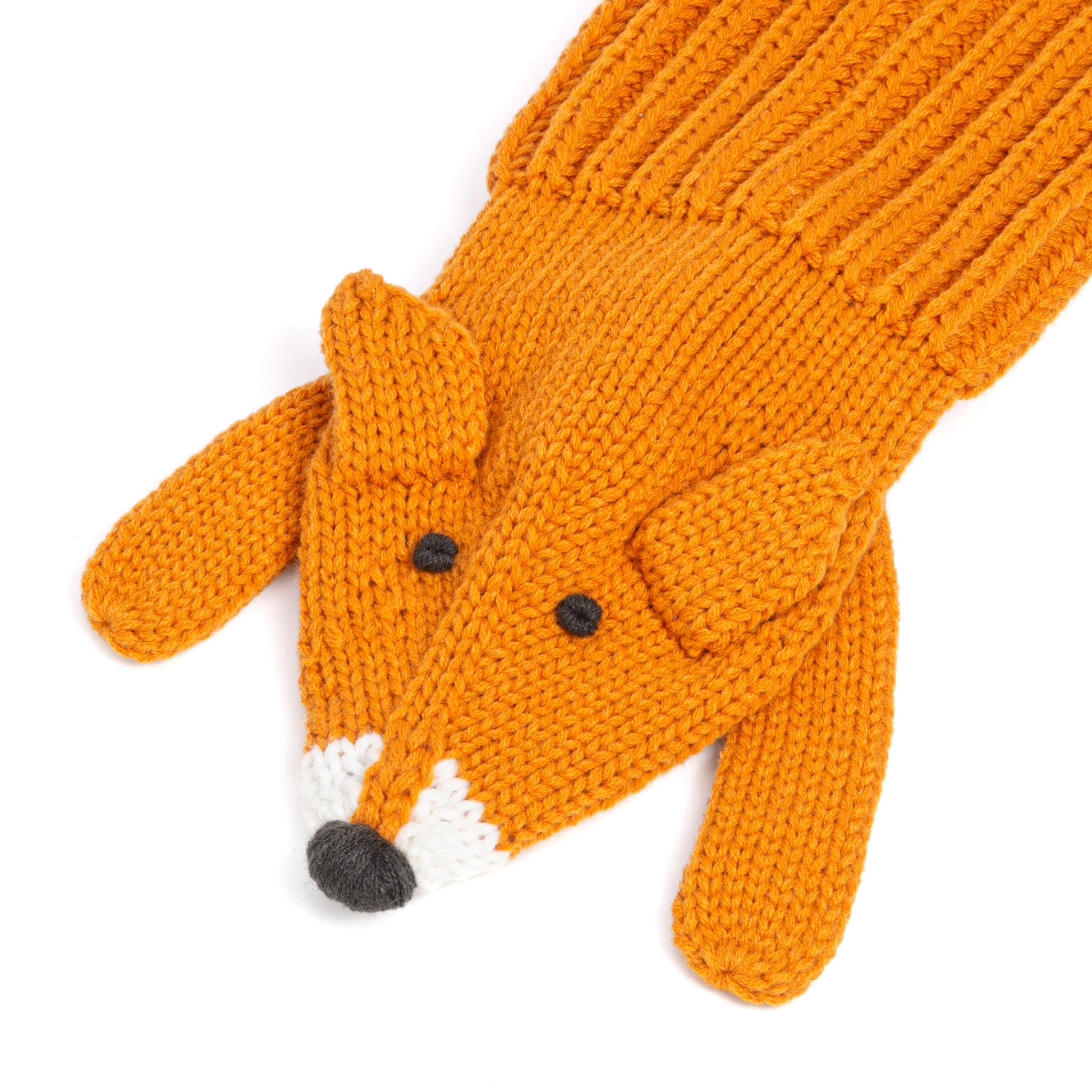 Kids Fox Knitted Neck Scarf - Fun Critter Design for Children All Ages, Unisex, Orange