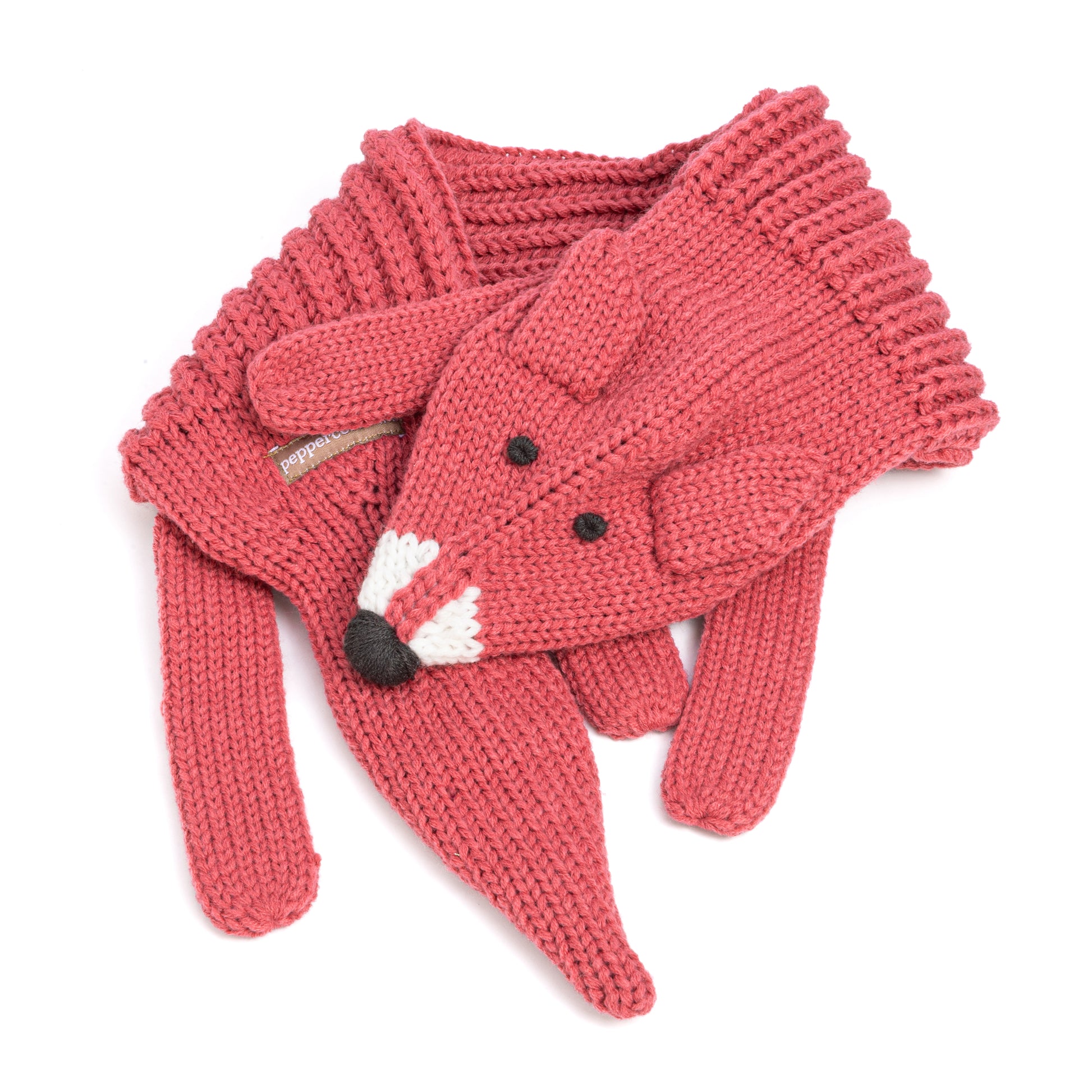 Girls Fox Knit Neck Winter Scarf - Fun Critter Design for Kids All Ages, Rustic Red