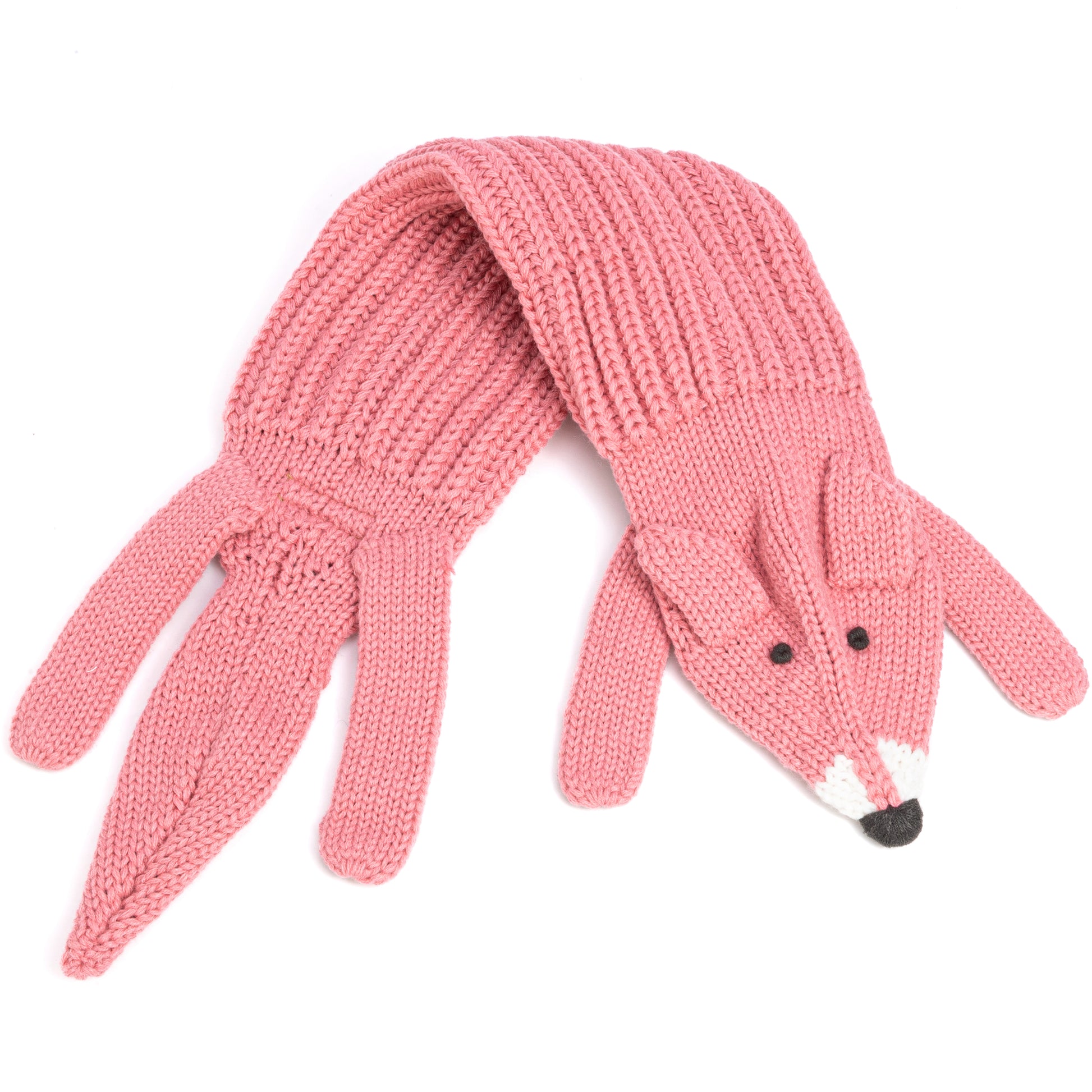 Girls Fox Knitted Neck Scarf - Fun Woodland Critter Design for Children All Ages, Vintage Rose