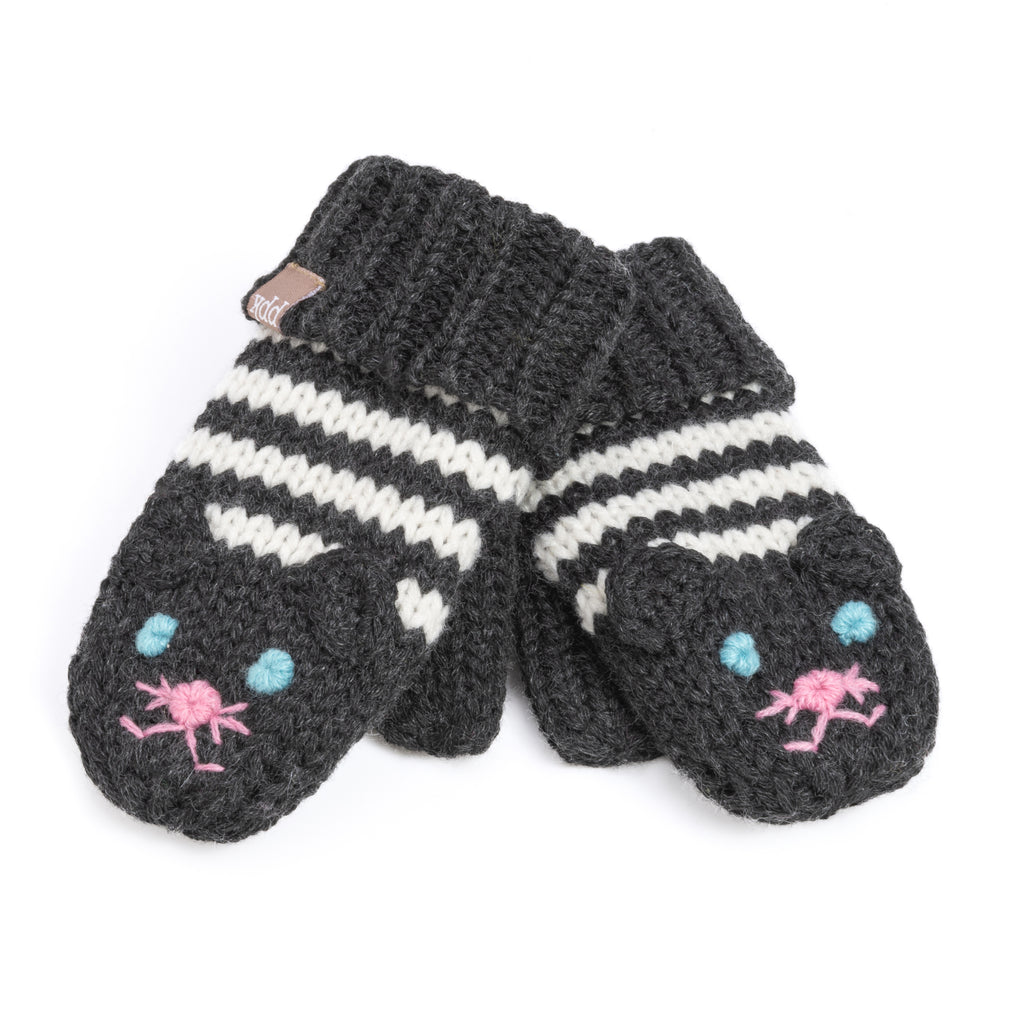 Kids Kitty Cat Stripe Knit Mittens - Soft, Fleece Lined, For Toddlers and Children of All Ages
