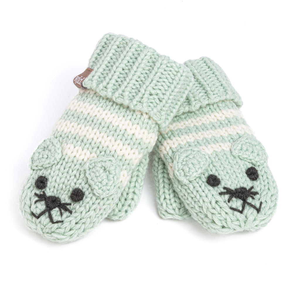Kids Kitty Cat Stripe Knit Mittens - Soft, Fleece Lined, For Toddlers and Children of All Ages