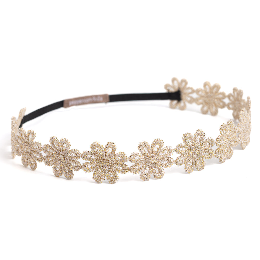 Girls Shiny Gold Floral Lace Headband