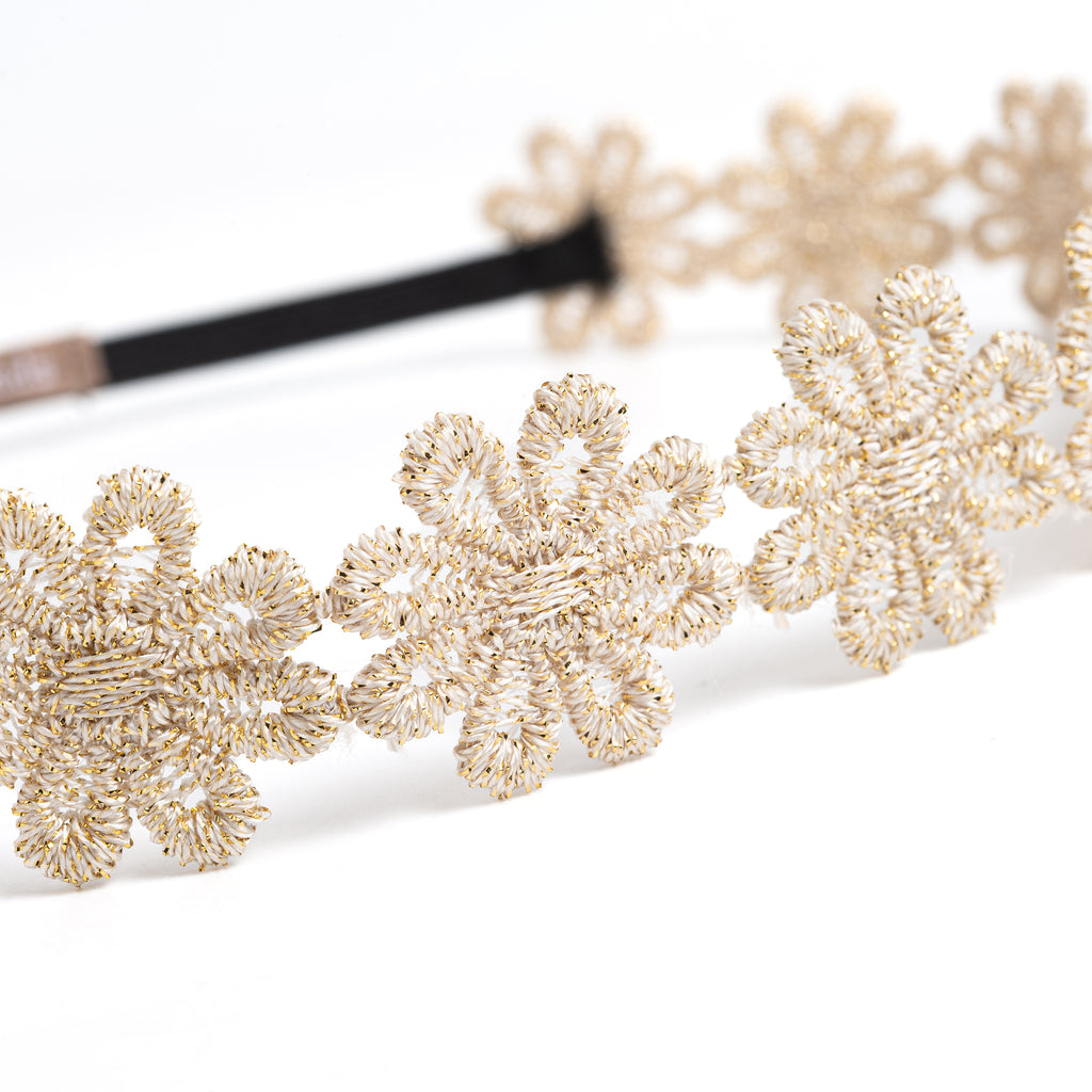 Girls Shiny Gold Floral Lace Headband