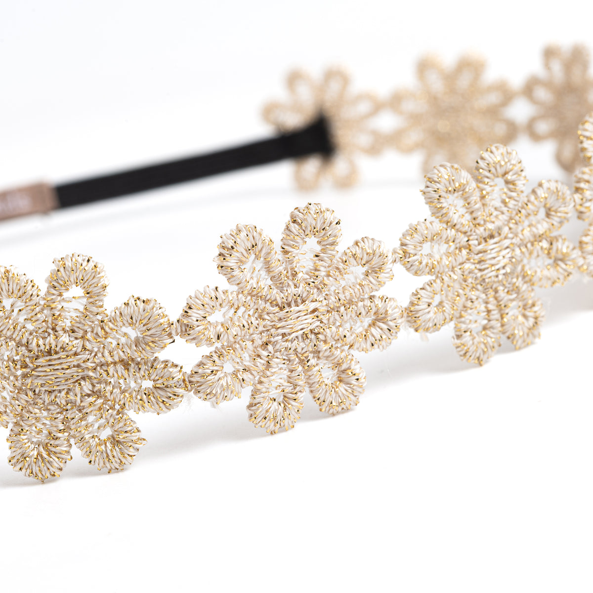 Girls Shiny Gold Floral Lace Headband