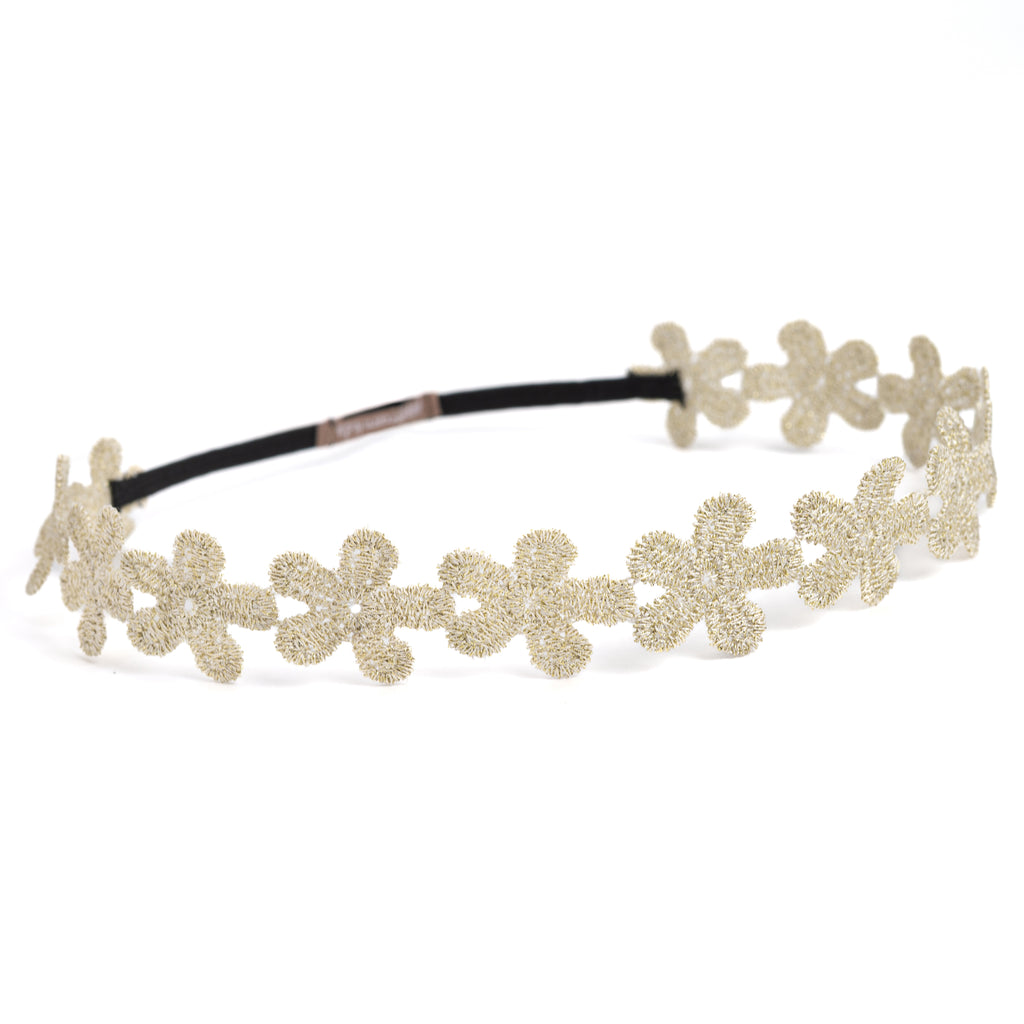 Girls Shiny Gold Floral Lace Headband