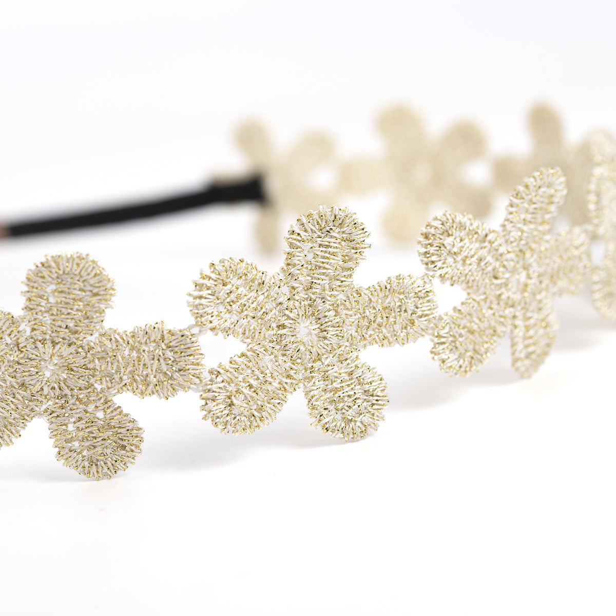 Girls Shiny Gold Floral Lace Headband