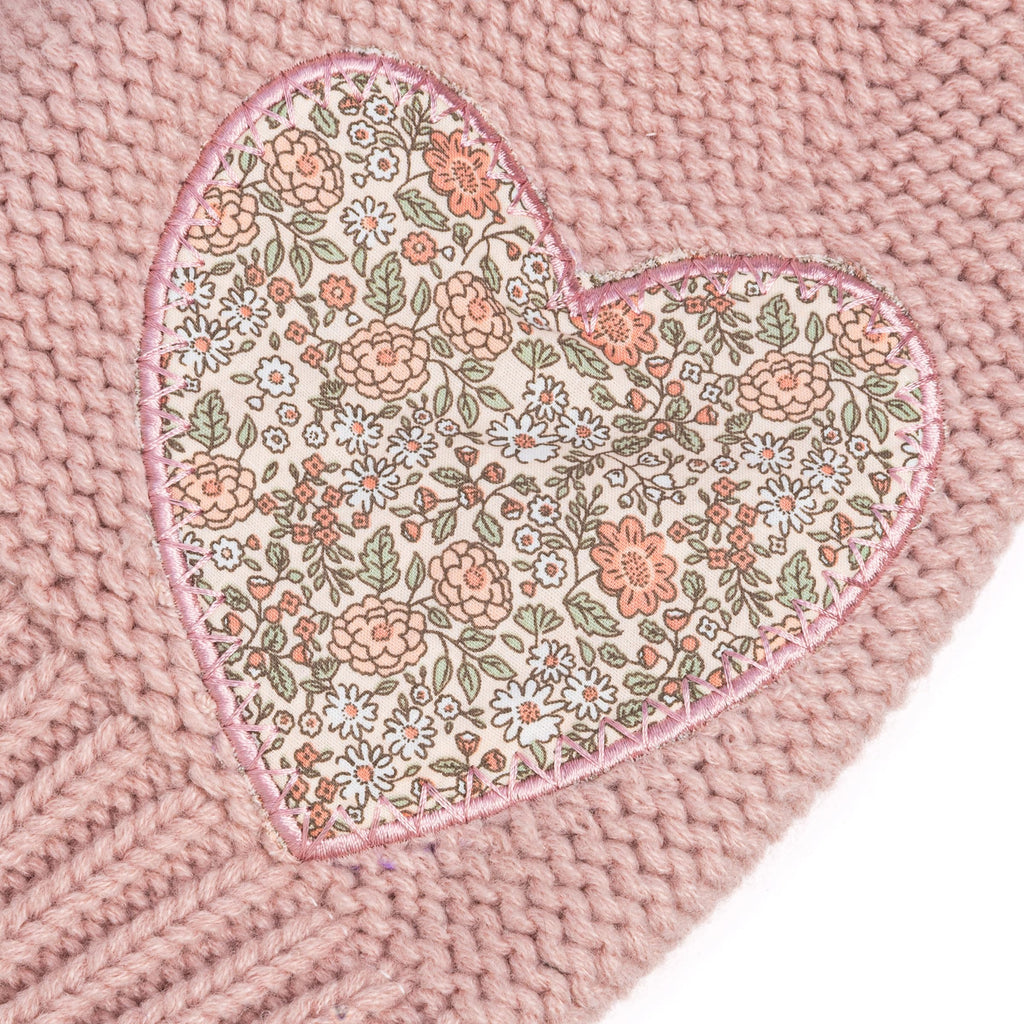 Girls Knit Pompom Beanie with Floral Heart Applique, Soft Fleece-Lined, Unique, Stylish Design, Premium Quality (Kids 1-6 Years)