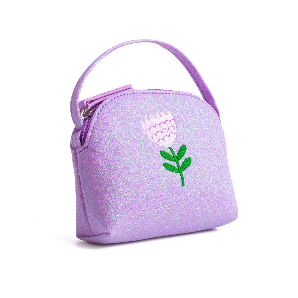 Sparkly Glitter Leather Purse with Flower Embroidery for Little Girls, Toddler (Ages 2-6)