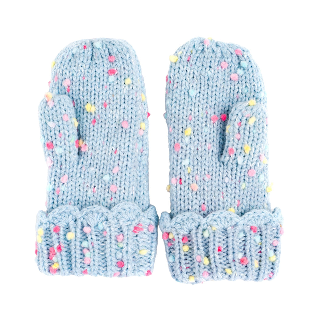 Girls Fun Speckled Knit Mittens with Scalloped Lace Cuff, for Kids All Ages 1-12 Years, Fleece-lined